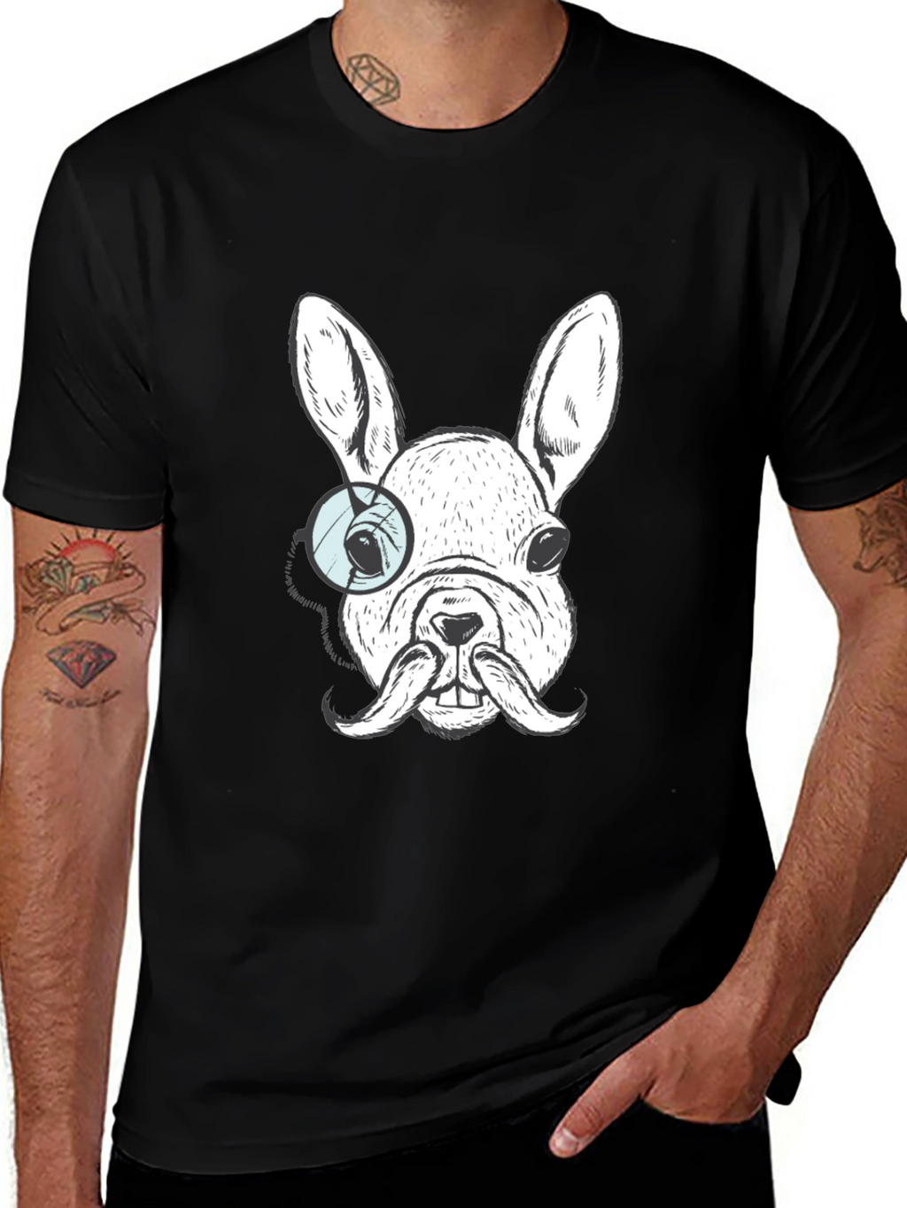 Dapper Dog Graphic Tee - French Bulldog Monocle