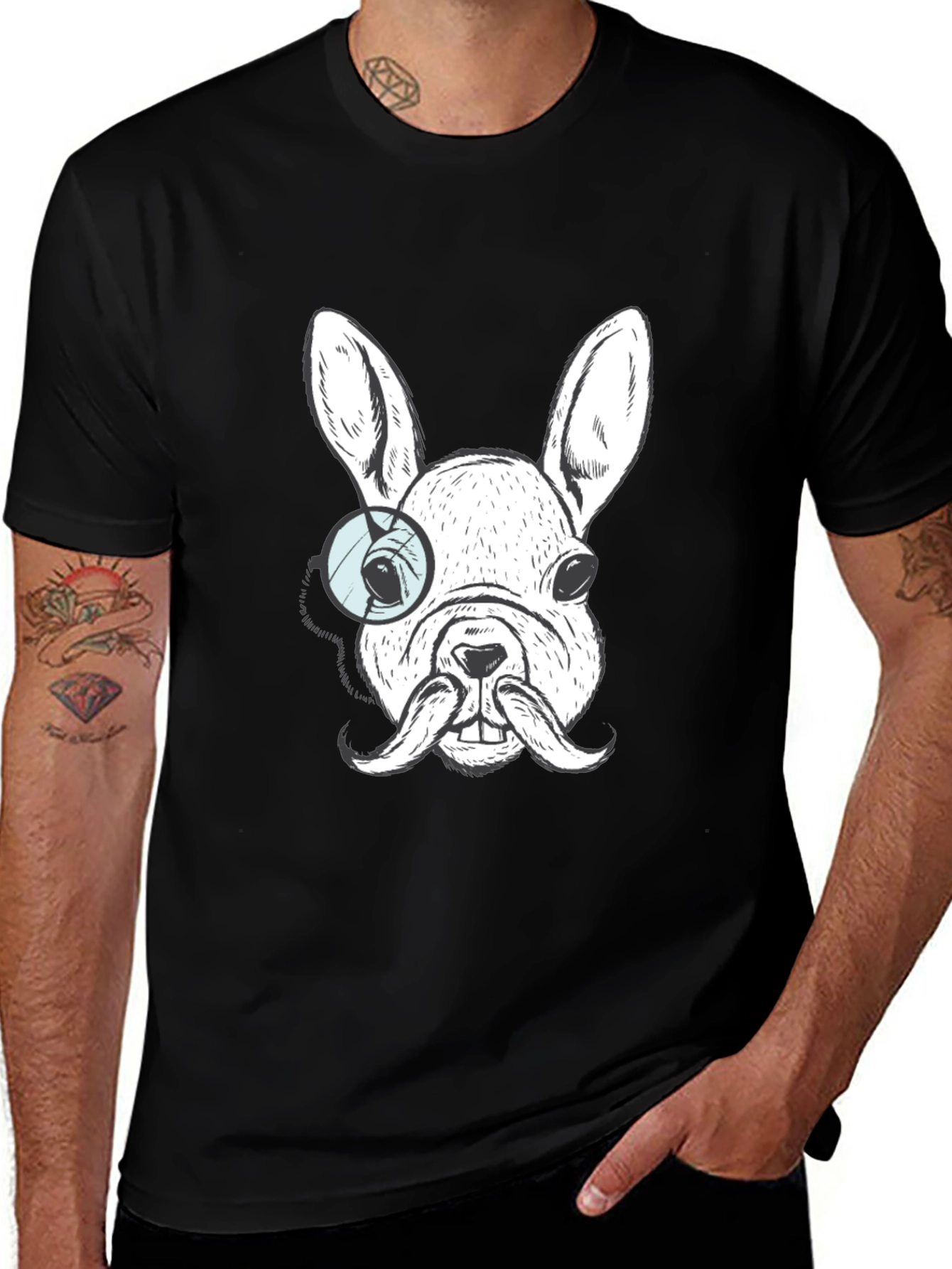 Dapper Dog Graphic Tee - French Bulldog Monocle
