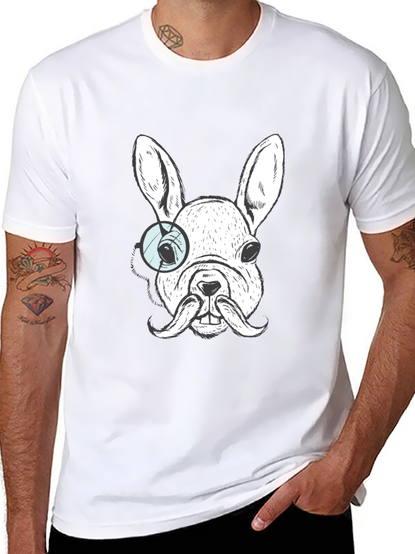 Dapper Dog Graphic Tee - French Bulldog Monocle