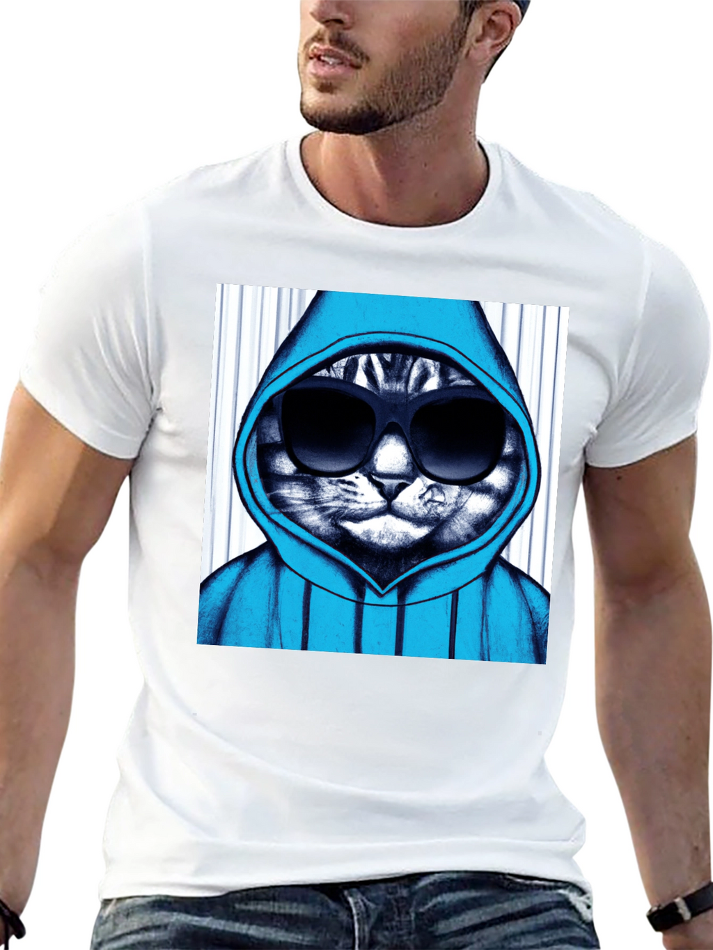 Cool Cat Hoodie Graphic Tee - Black
