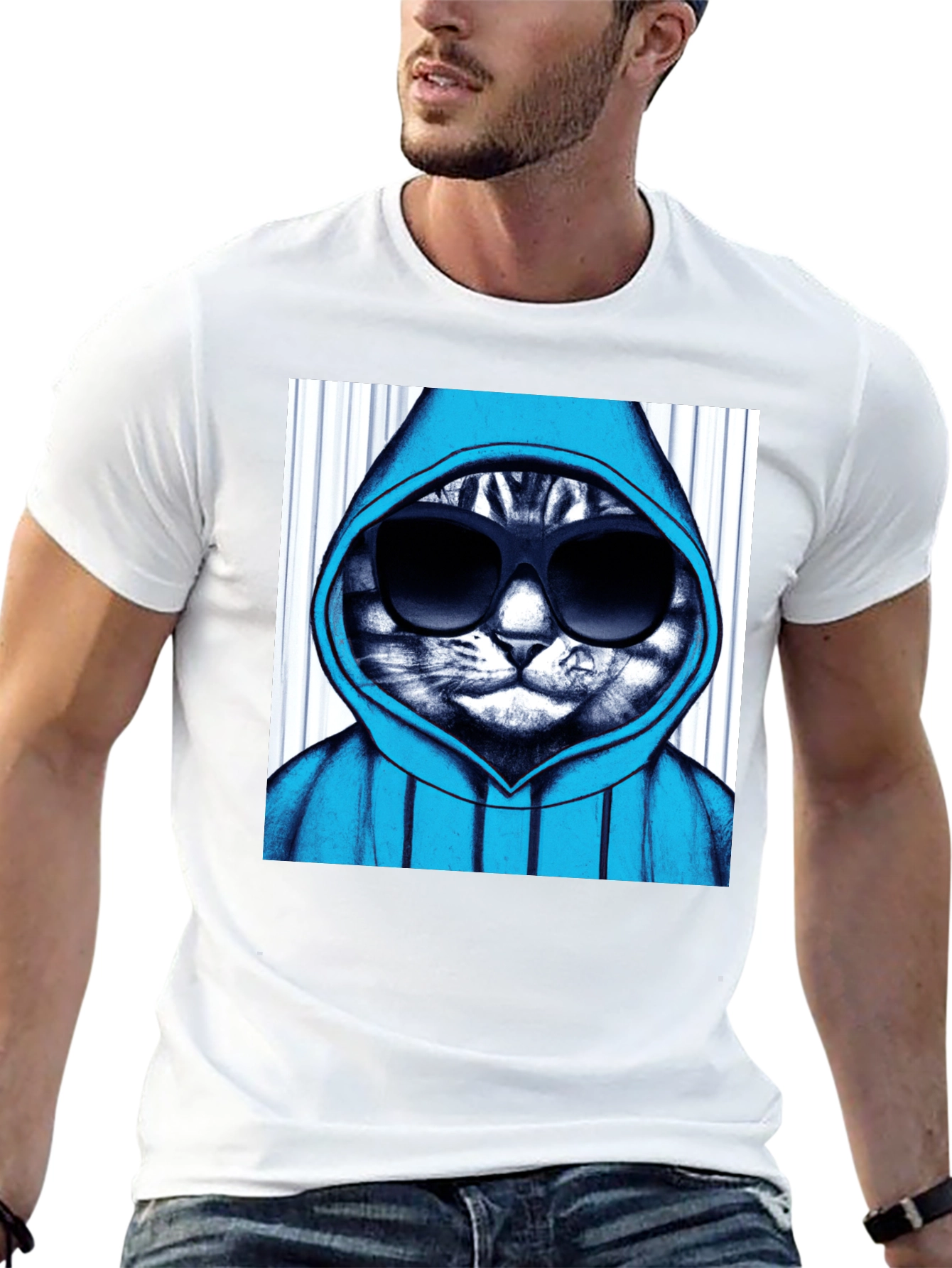 Cool Cat Hoodie Graphic Tee - Black