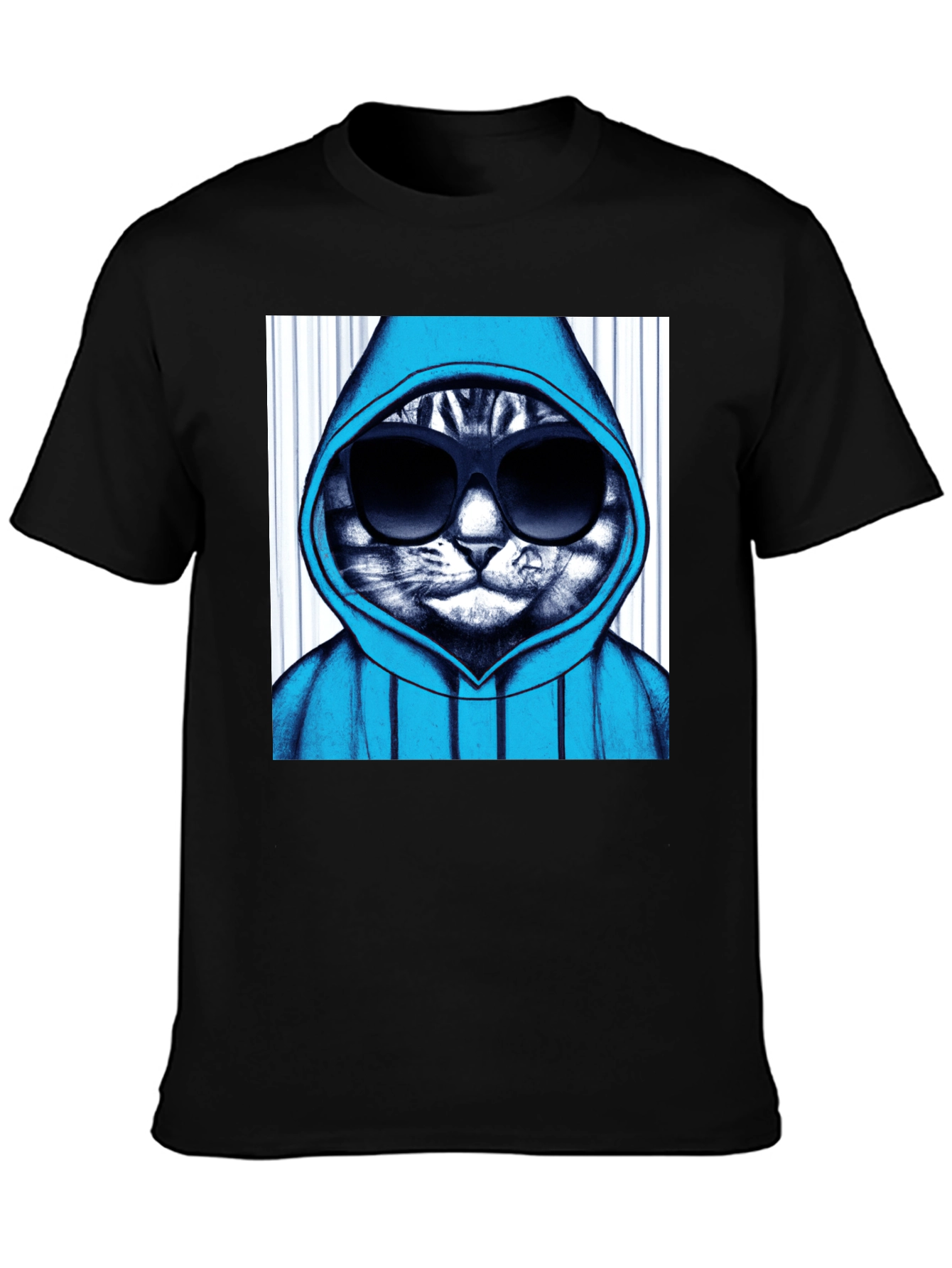 Cool Cat Hoodie Graphic Tee - Black
