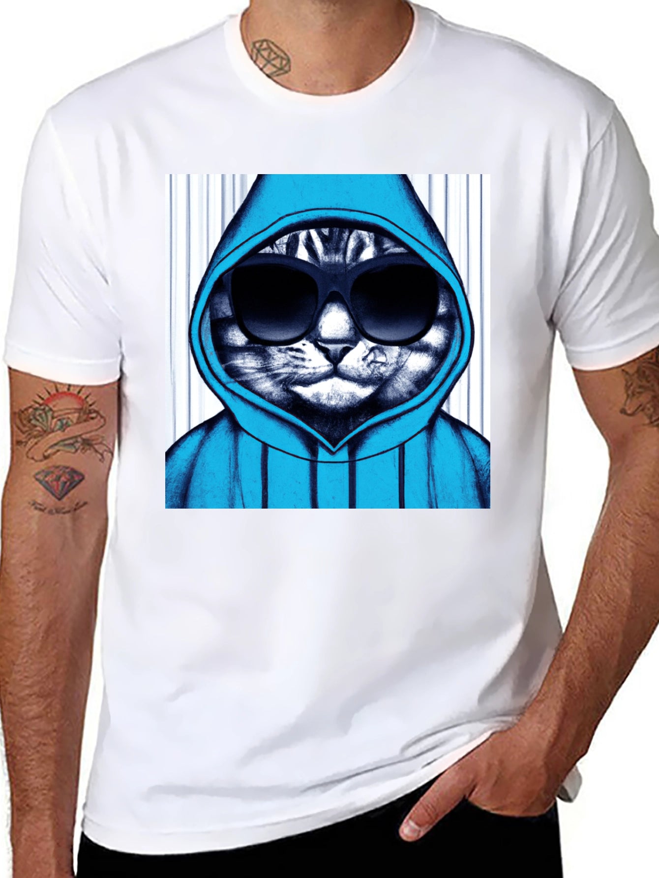 Cool Cat Hoodie Graphic Tee - Black