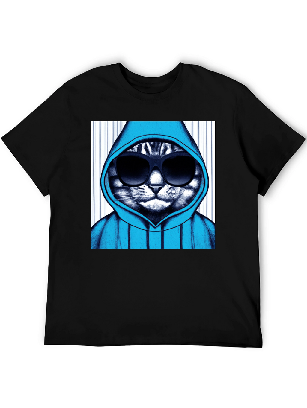 Cool Cat Hoodie Graphic Tee - Black