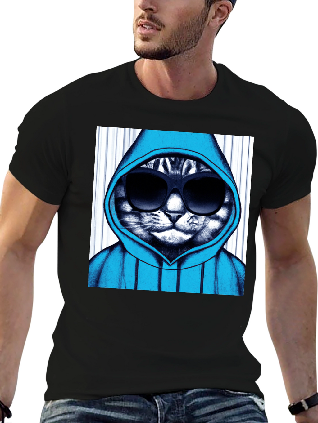 Cool Cat Hoodie Graphic Tee - Black