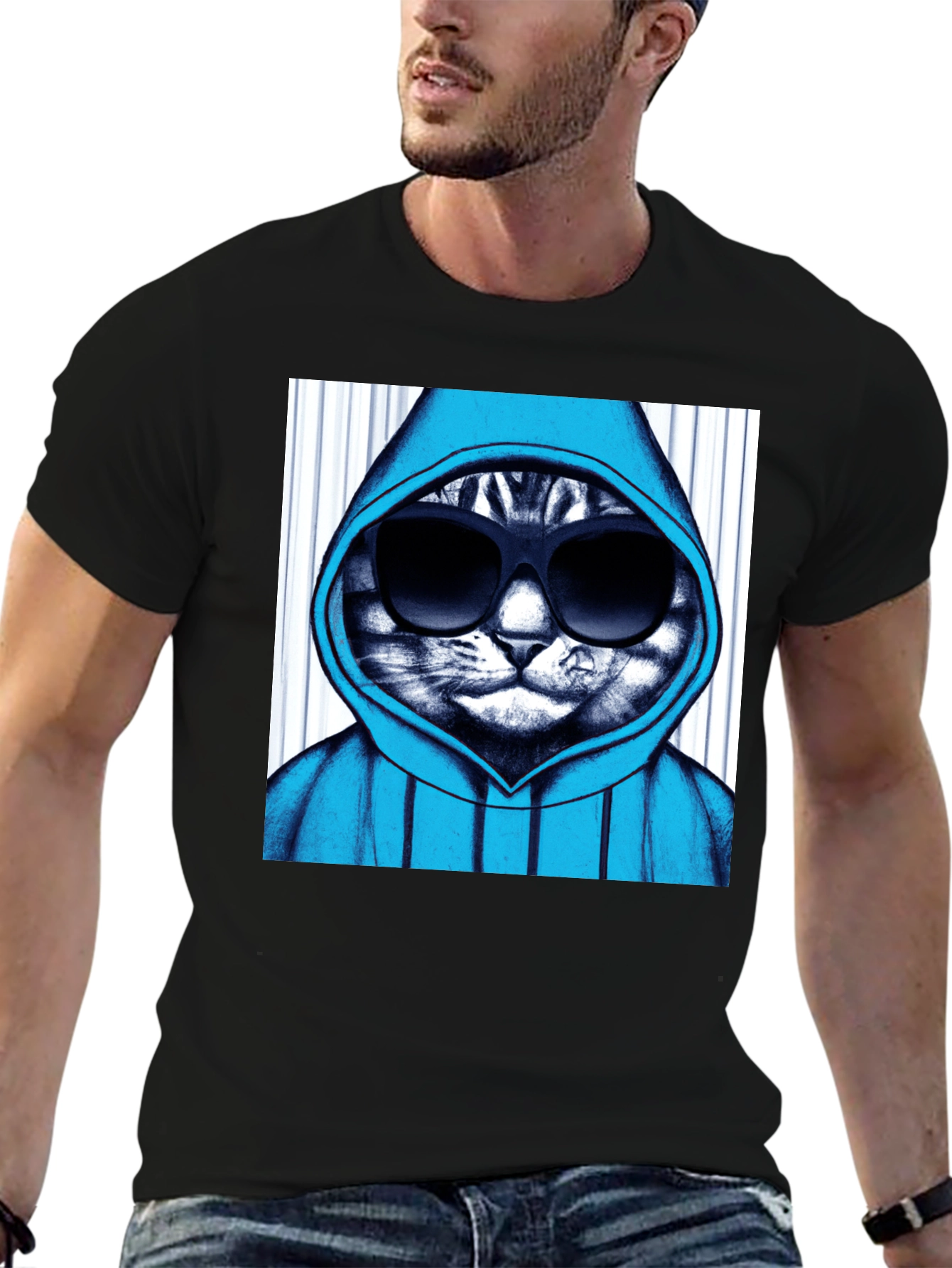 Cool Cat Hoodie Graphic Tee - Black
