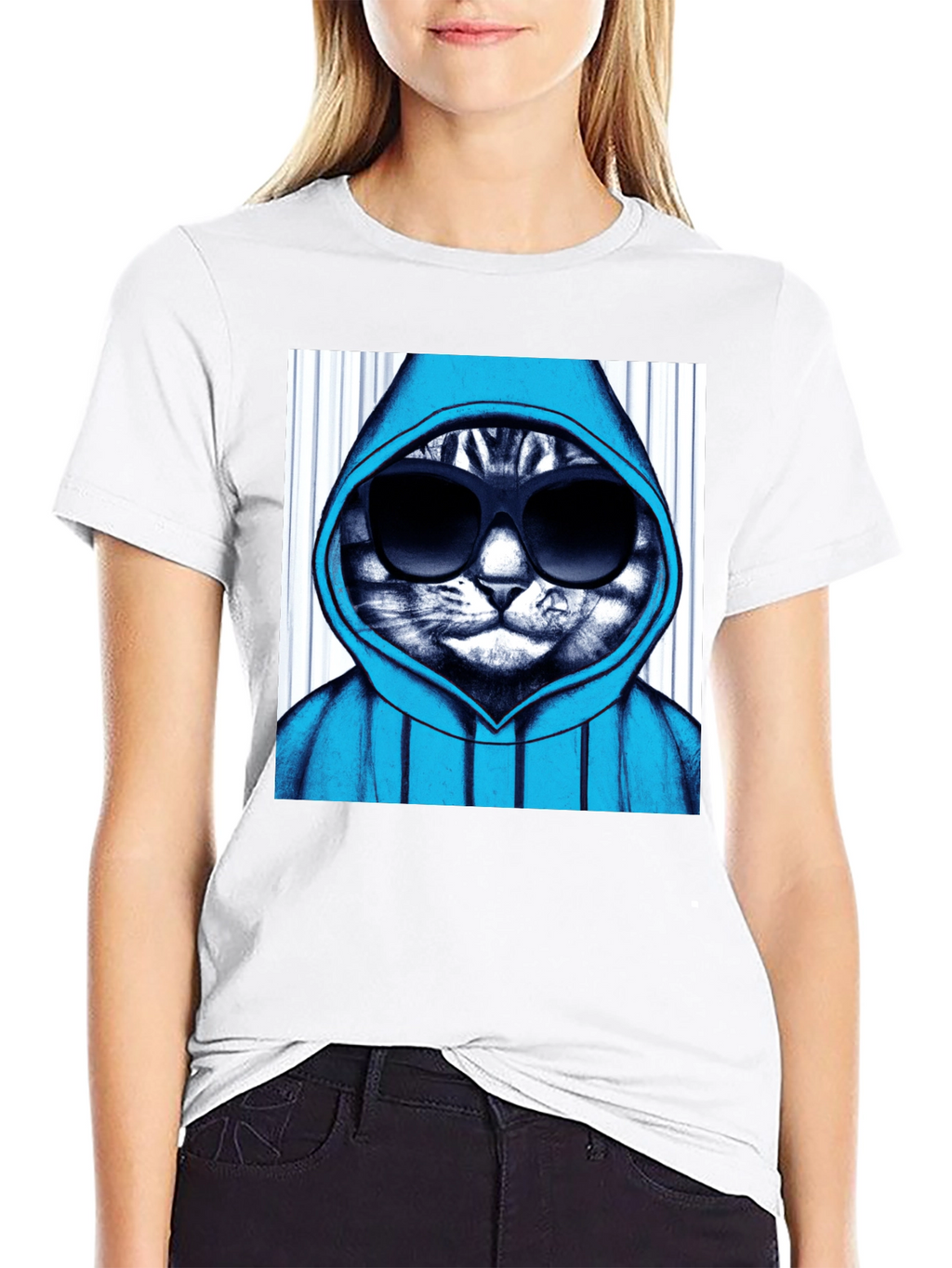 Cool Cat Hoodie Graphic Tee - Black