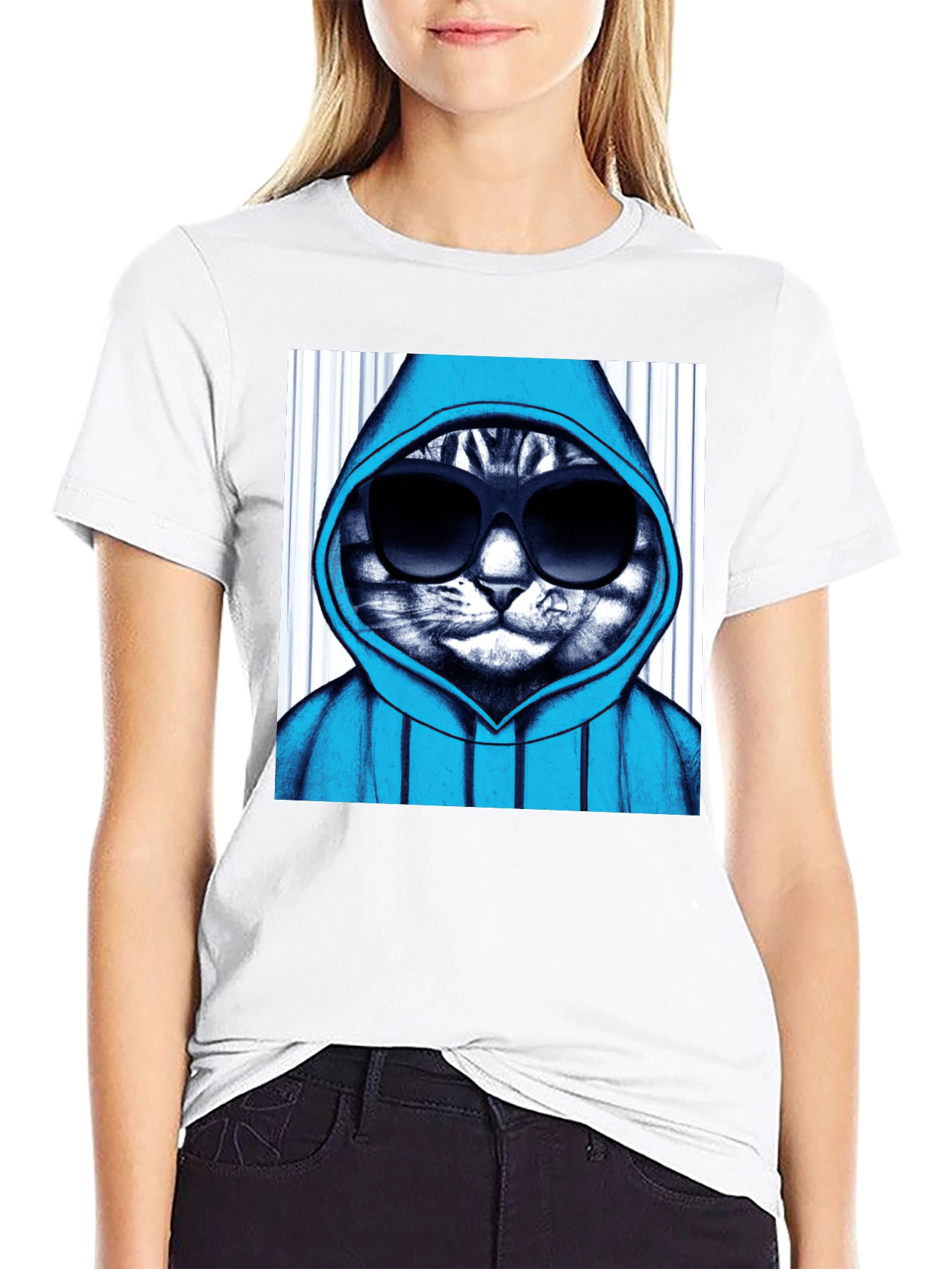 Cool Cat Hoodie Graphic Tee - Black