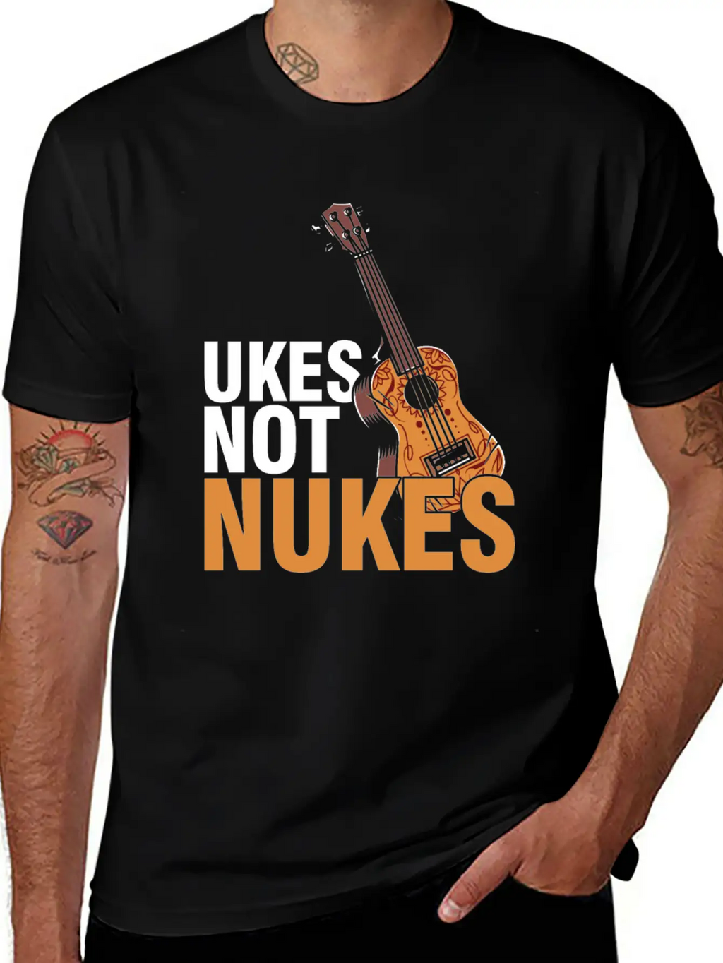 Ukes Not Nukes Ukulele Acoustic Guitar Music Gift Classic Fit Graphic Tee For Daily Comfort – Unisex Cotton Shirt