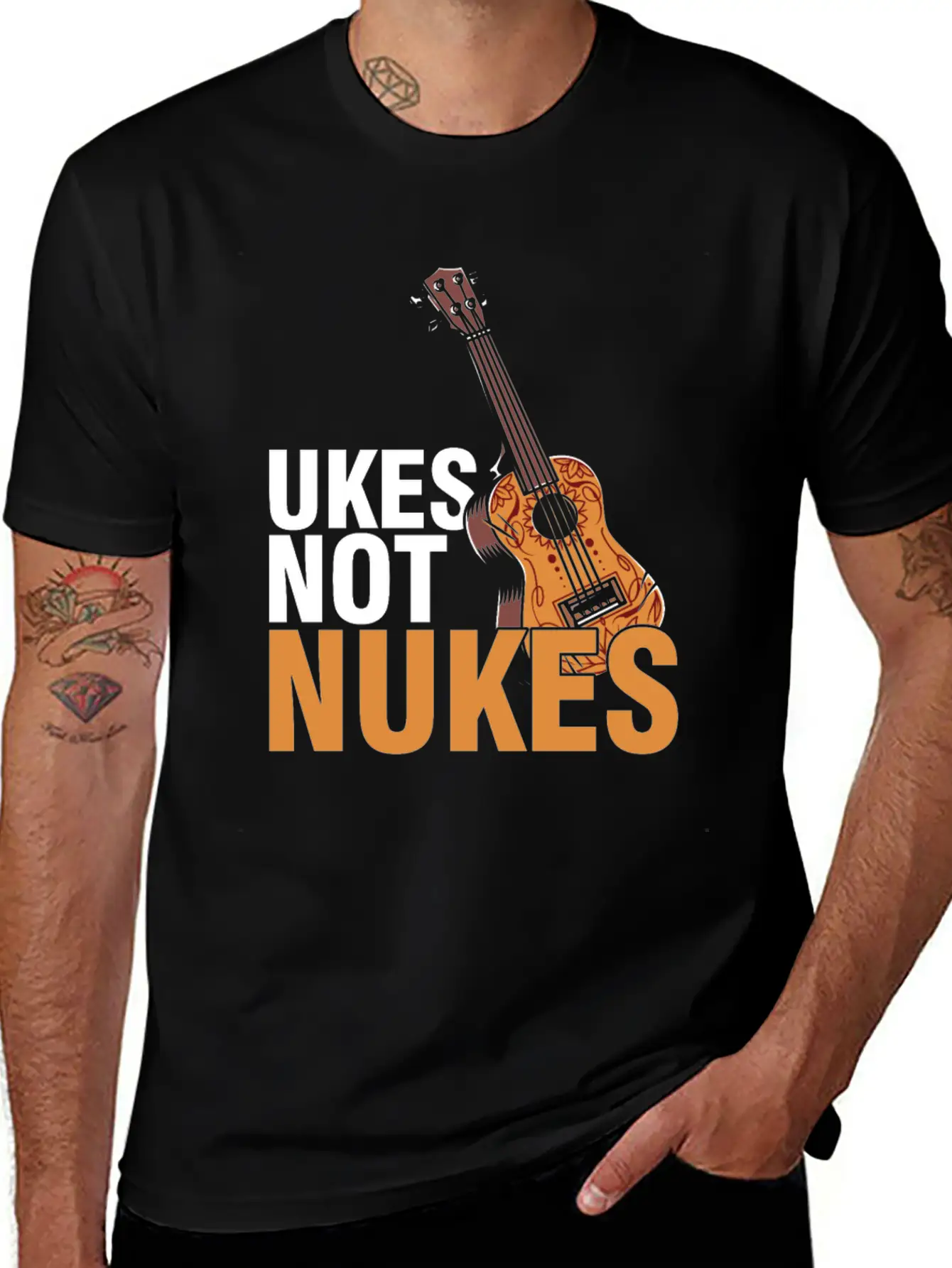 Ukes Not Nukes Ukulele Acoustic Guitar Music Gift Classic Fit Graphic Tee For Daily Comfort – Unisex Cotton Shirt