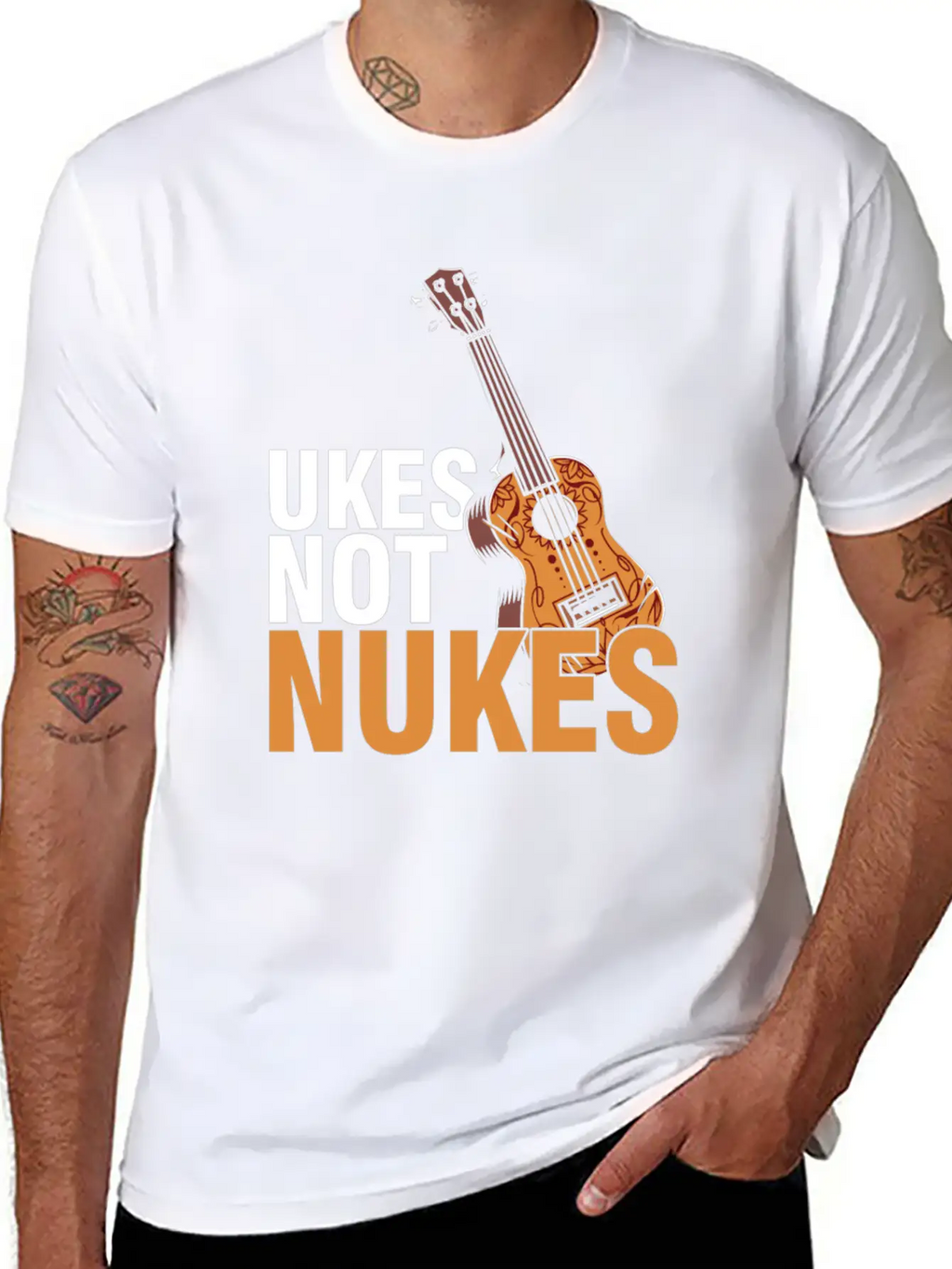 Ukes Not Nukes Ukulele Acoustic Guitar Music Gift Classic Fit Graphic Tee For Daily Comfort – Unisex Cotton Shirt