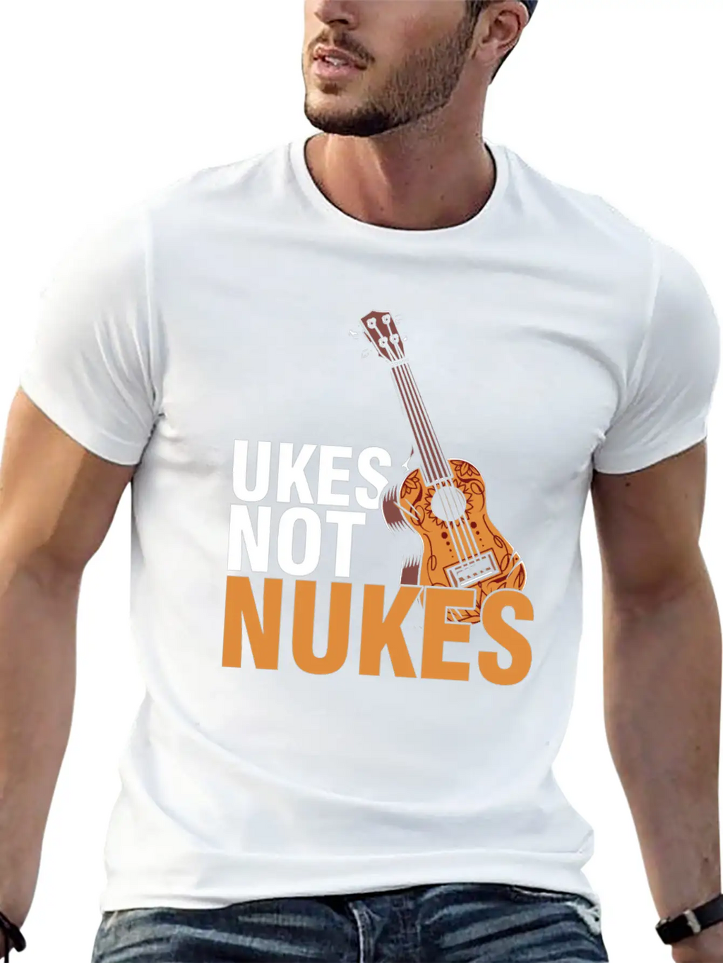 Ukes Not Nukes Ukulele Acoustic Guitar Music Gift Classic Fit Graphic Tee For Daily Comfort – Unisex Cotton Shirt