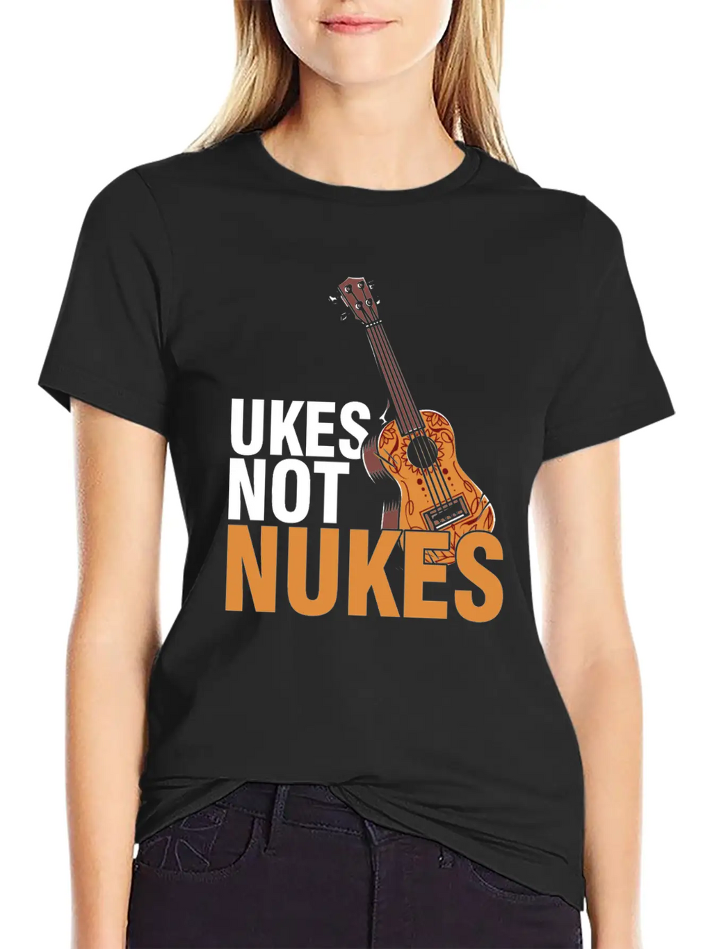 Ukes Not Nukes Ukulele Acoustic Guitar Music Gift Classic Fit Graphic Tee For Daily Comfort – Unisex Cotton Shirt