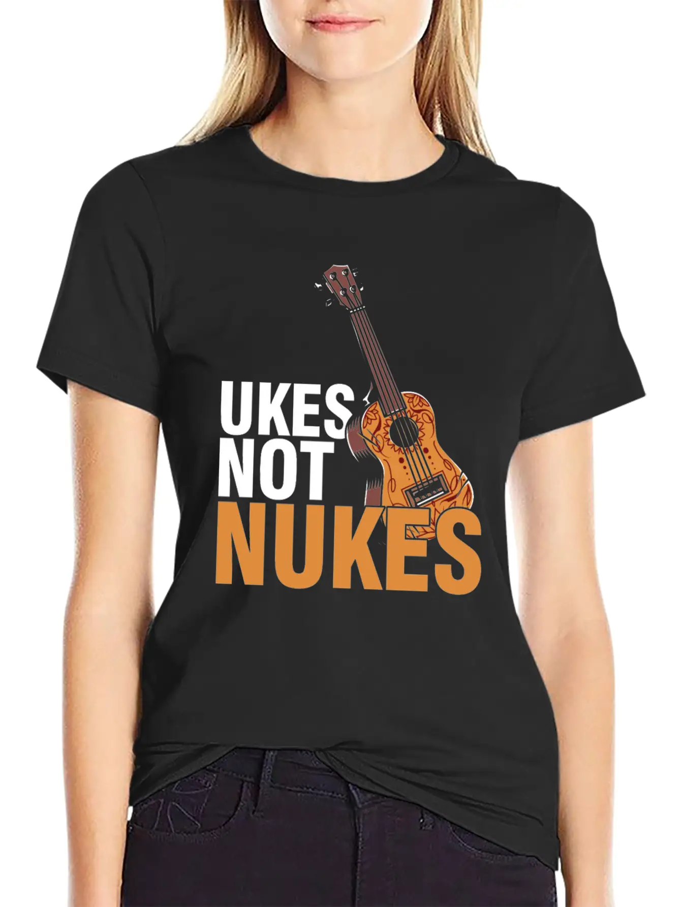 Ukes Not Nukes Ukulele Acoustic Guitar Music Gift Classic Fit Graphic Tee For Daily Comfort – Unisex Cotton Shirt