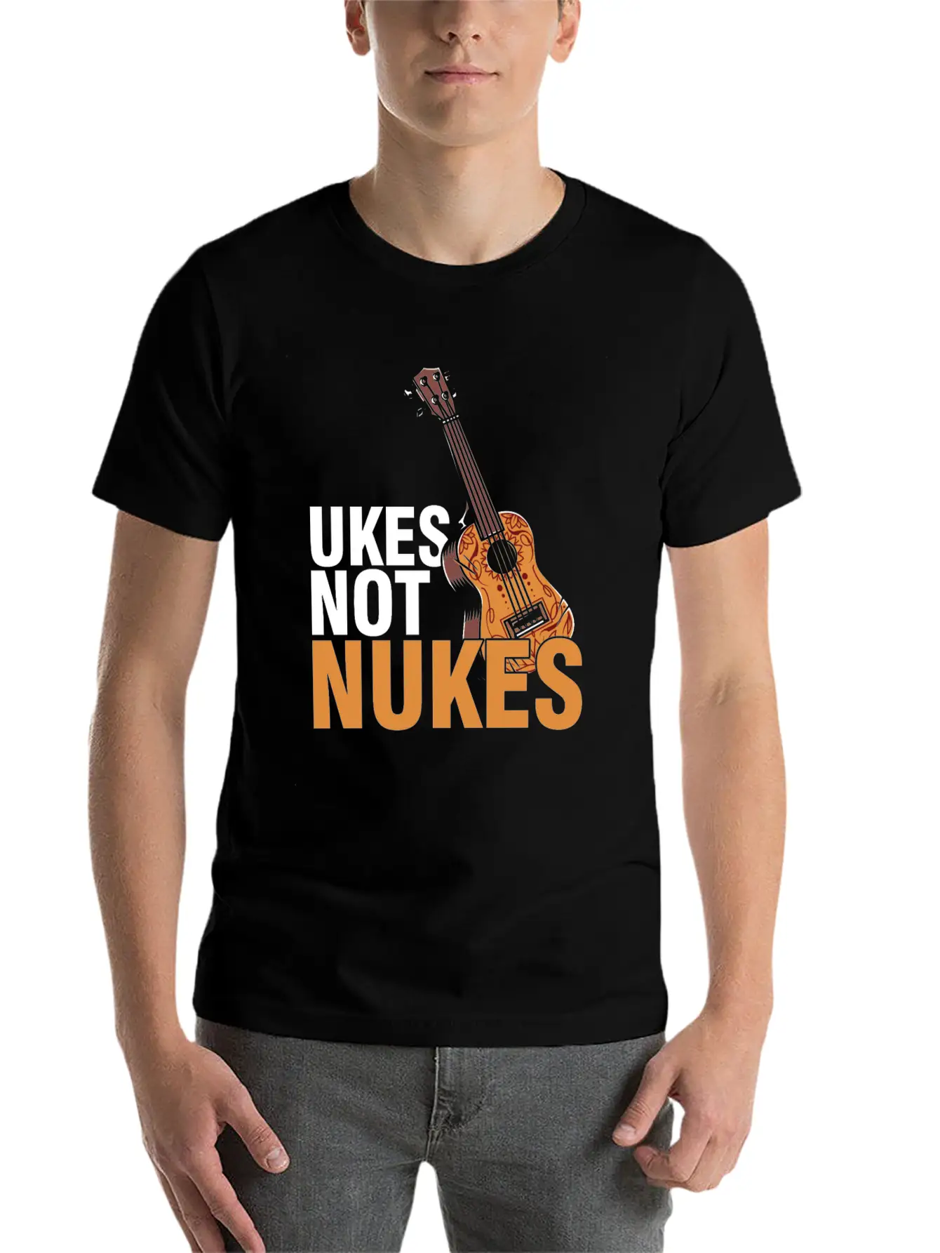 Ukes Not Nukes Ukulele Acoustic Guitar Music Gift Classic Fit Graphic Tee For Daily Comfort – Unisex Cotton Shirt