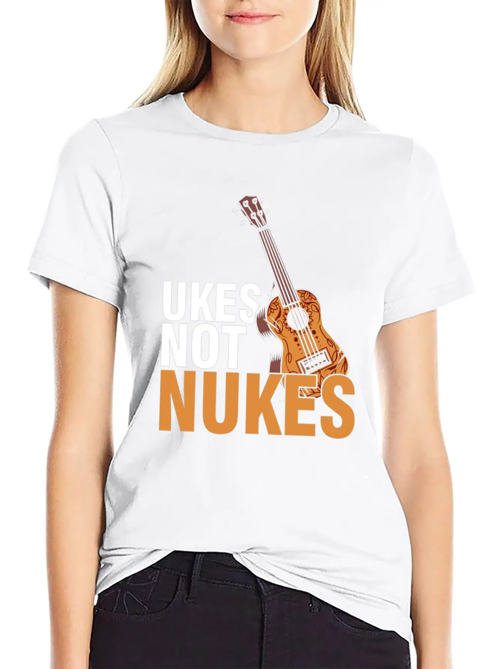 Ukes Not Nukes Ukulele Acoustic Guitar Music Gift Classic Fit Graphic Tee For Daily Comfort – Unisex Cotton Shirt