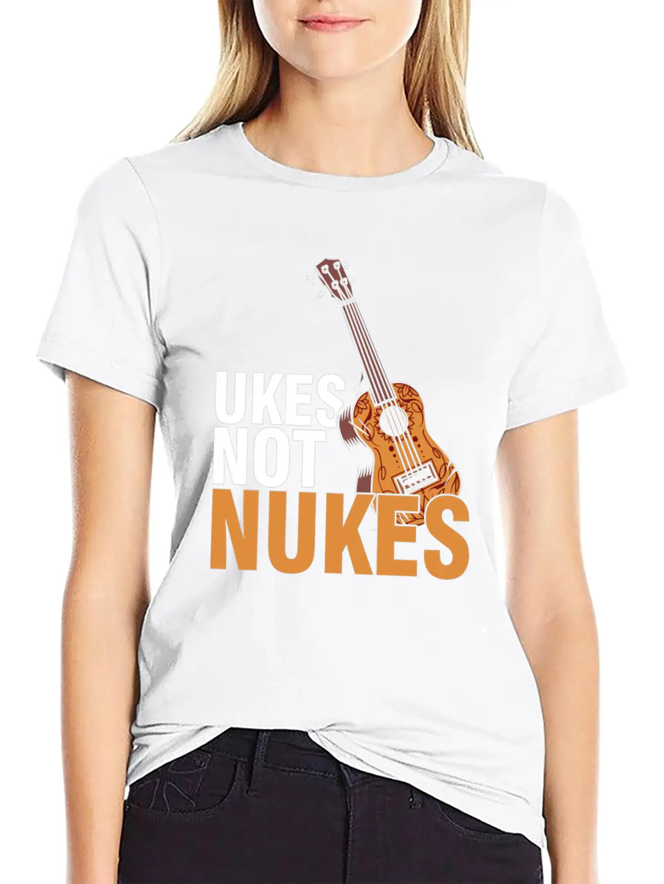 Ukes Not Nukes Ukulele Acoustic Guitar Music Gift Classic Fit Graphic Tee For Daily Comfort – Unisex Cotton Shirt