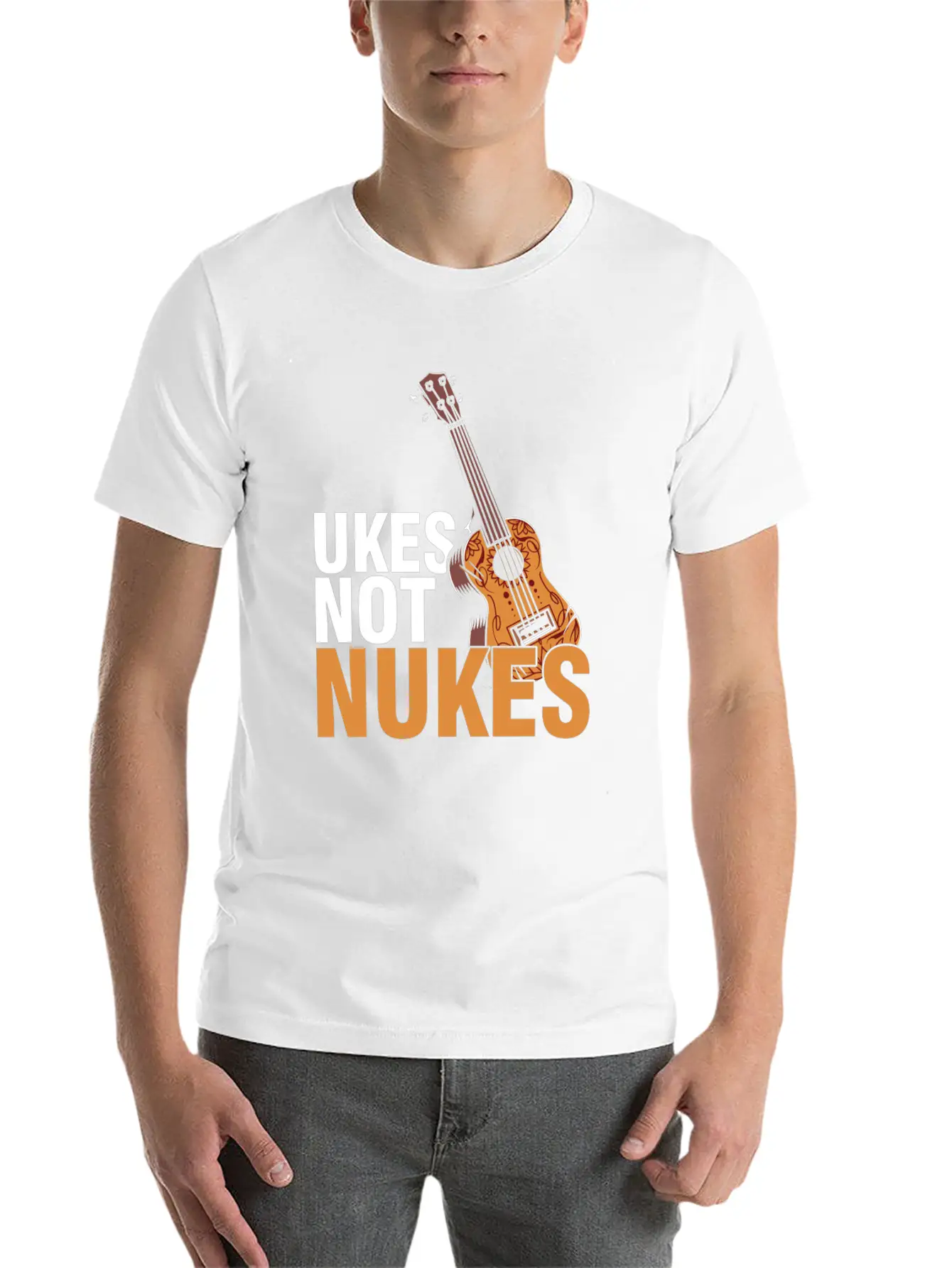 Ukes Not Nukes Ukulele Acoustic Guitar Music Gift Classic Fit Graphic Tee For Daily Comfort – Unisex Cotton Shirt