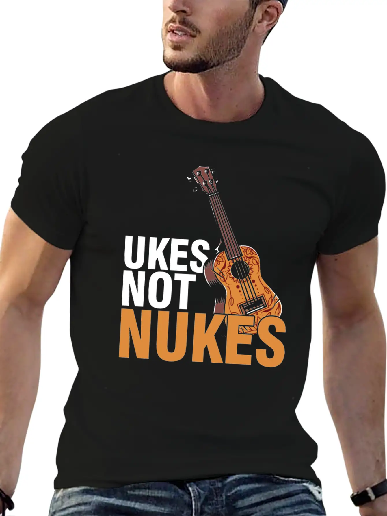 Ukes Not Nukes Ukulele Acoustic Guitar Music Gift Classic Fit Graphic Tee For Daily Comfort – Unisex Cotton Shirt