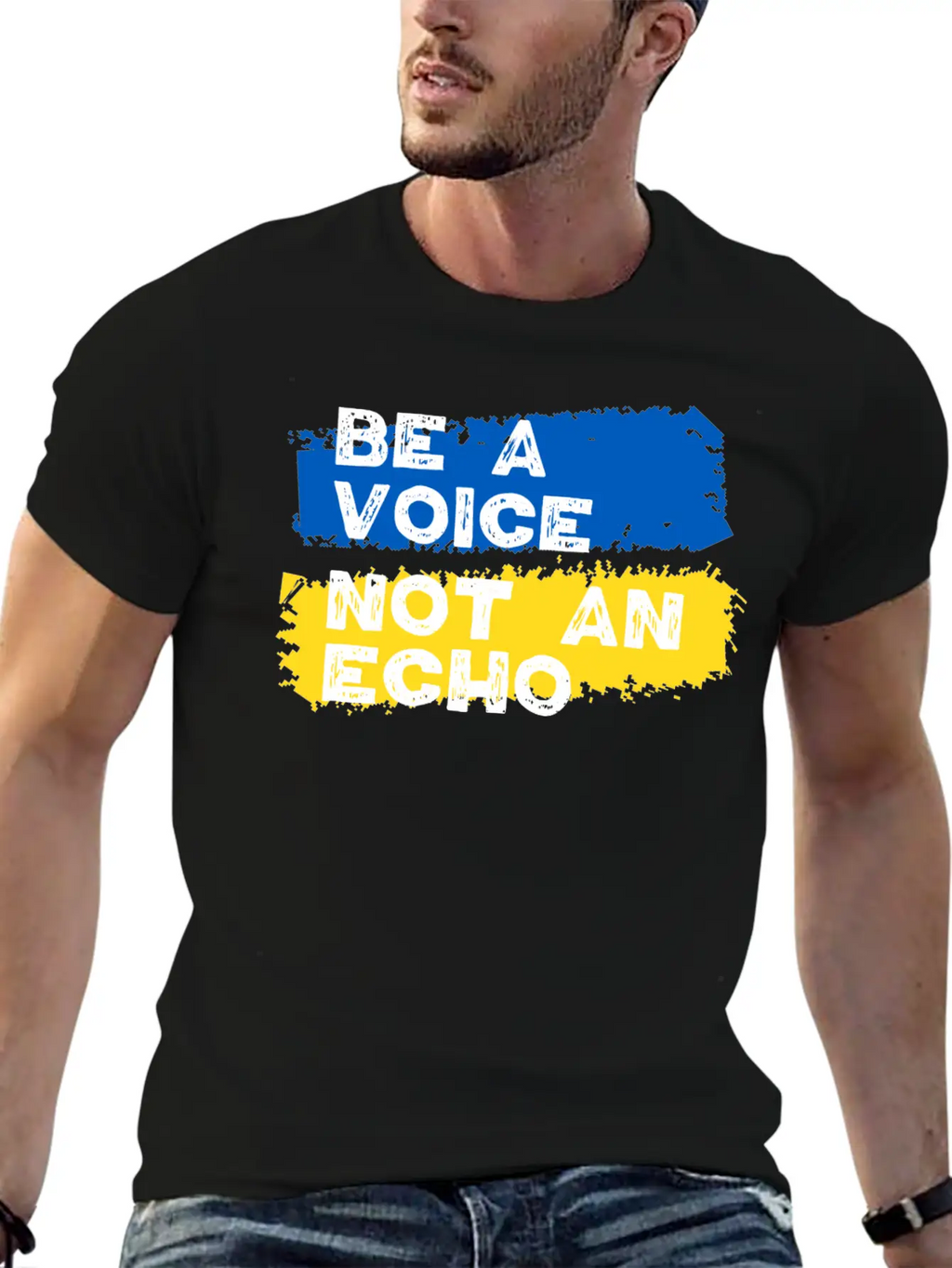 Ukraine Support - Be A Voice Not An Echo Unisex Short Sleeve Soft Cotton T-Shirt – Casual Everyday Wear