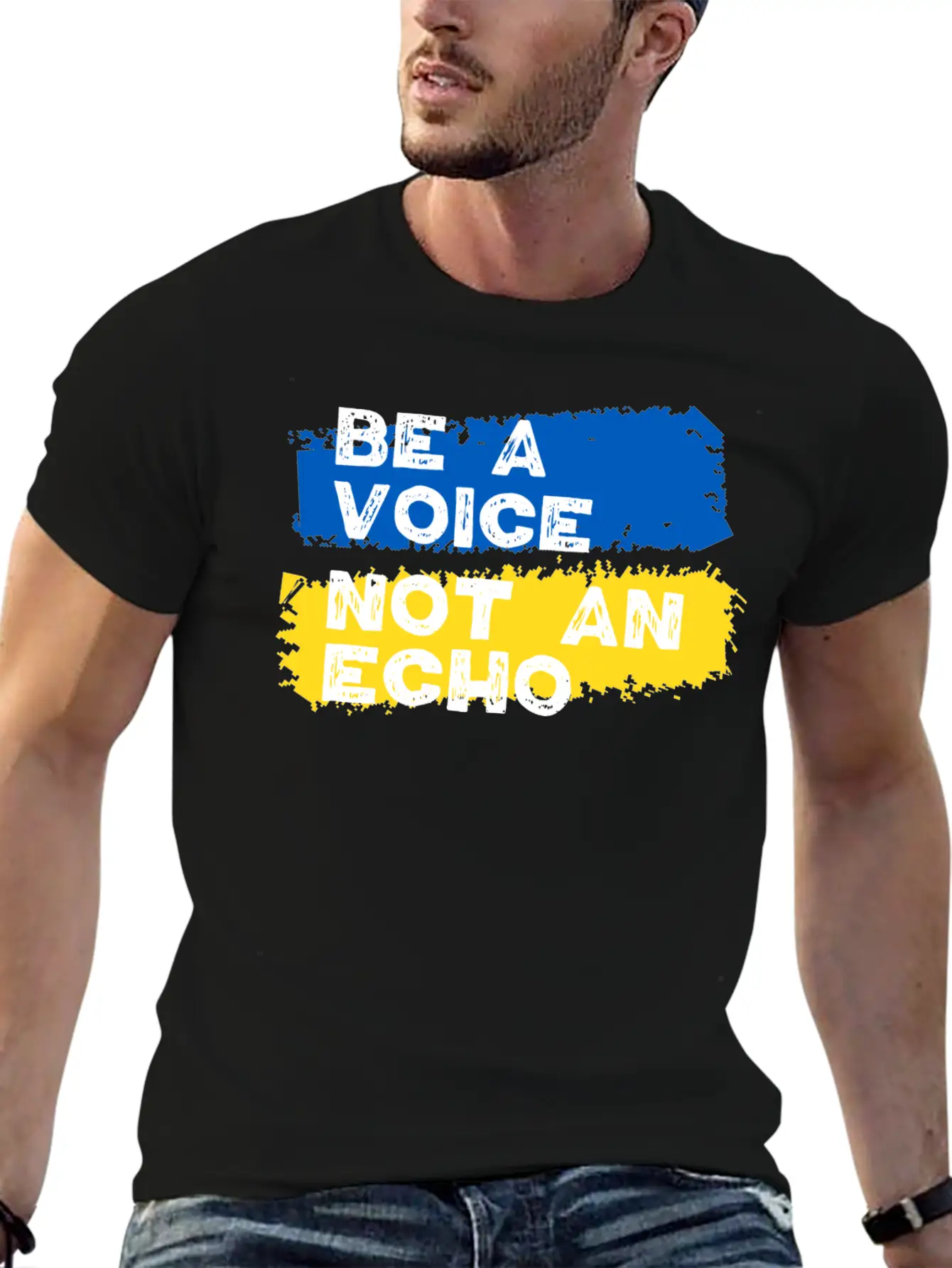 Ukraine Support - Be A Voice Not An Echo Unisex Short Sleeve Soft Cotton T-Shirt – Casual Everyday Wear
