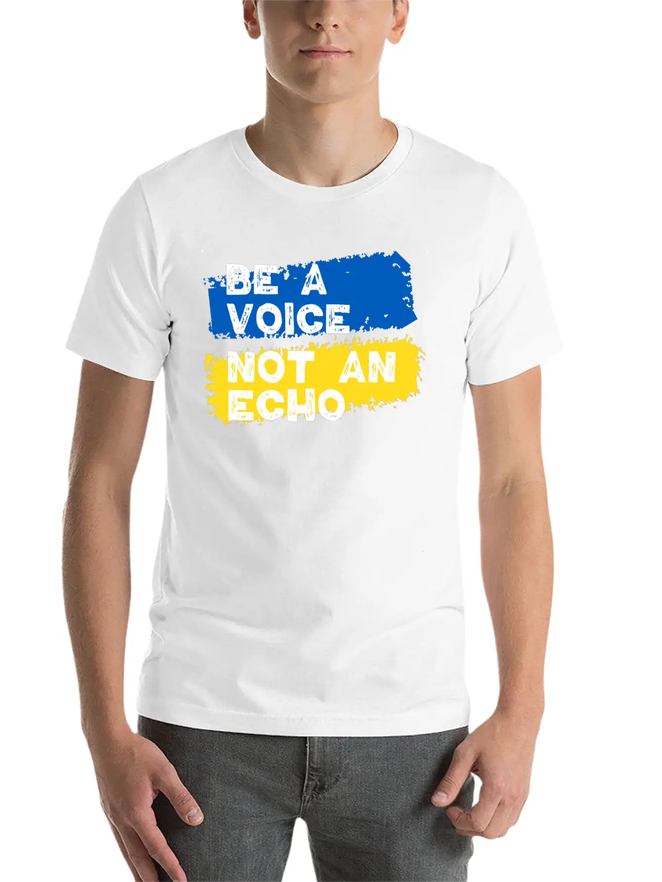 Ukraine Support - Be A Voice Not An Echo Unisex Short Sleeve Soft Cotton T-Shirt – Casual Everyday Wear