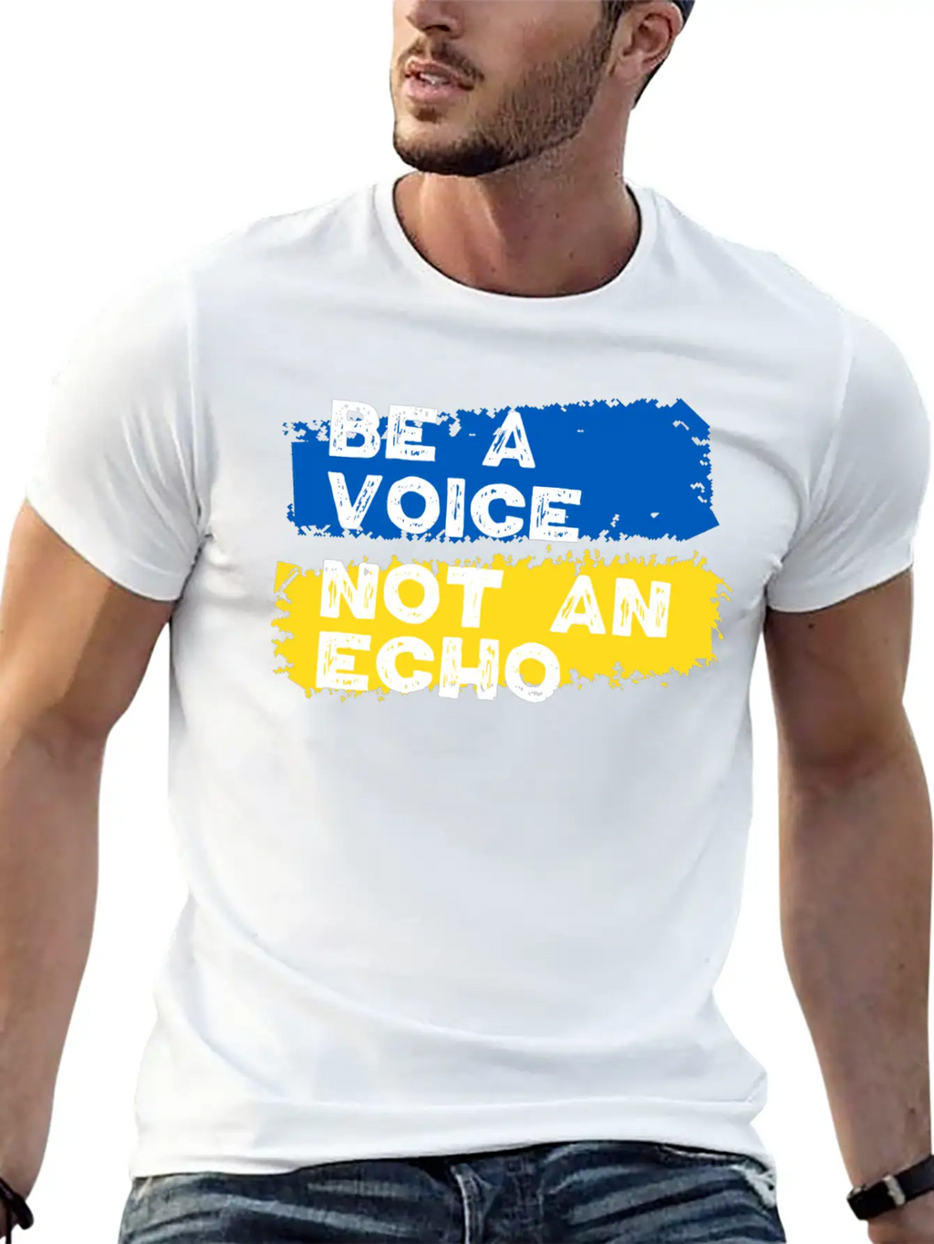 Ukraine Support - Be A Voice Not An Echo Unisex Short Sleeve Soft Cotton T-Shirt – Casual Everyday Wear
