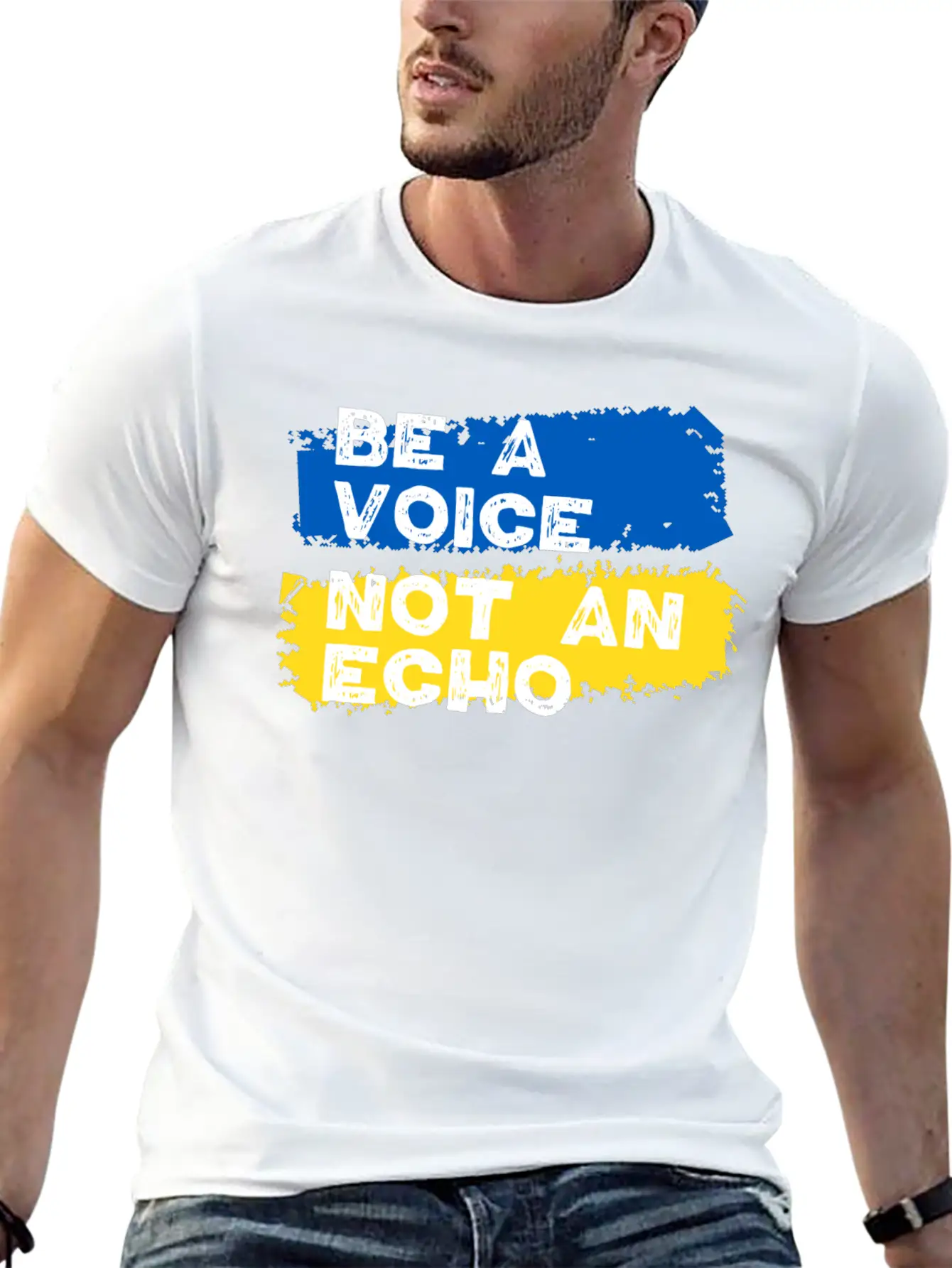 Ukraine Support - Be A Voice Not An Echo Unisex Short Sleeve Soft Cotton T-Shirt – Casual Everyday Wear