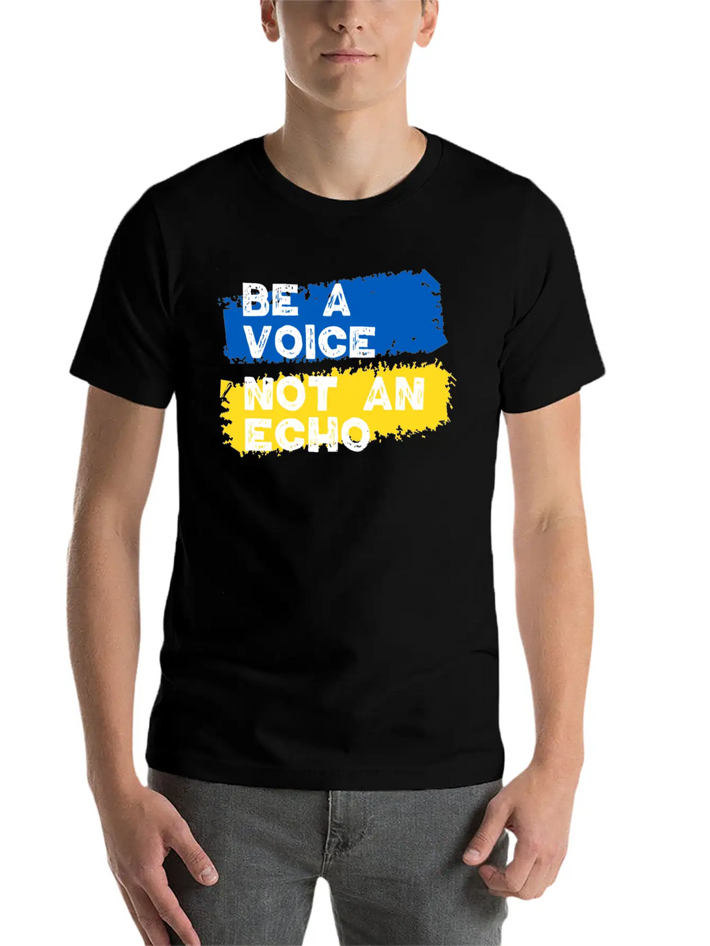 Ukraine Support - Be A Voice Not An Echo Unisex Short Sleeve Soft Cotton T-Shirt – Casual Everyday Wear