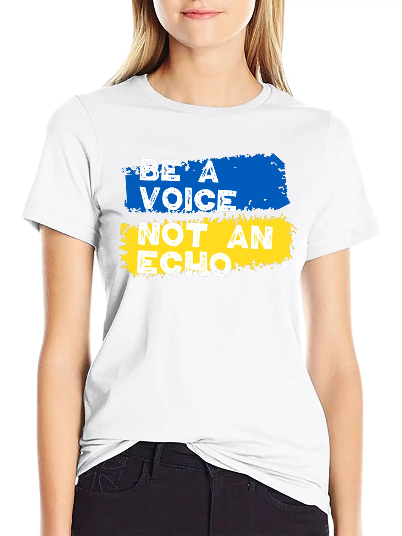 Ukraine Support - Be A Voice Not An Echo Unisex Short Sleeve Soft Cotton T-Shirt – Casual Everyday Wear