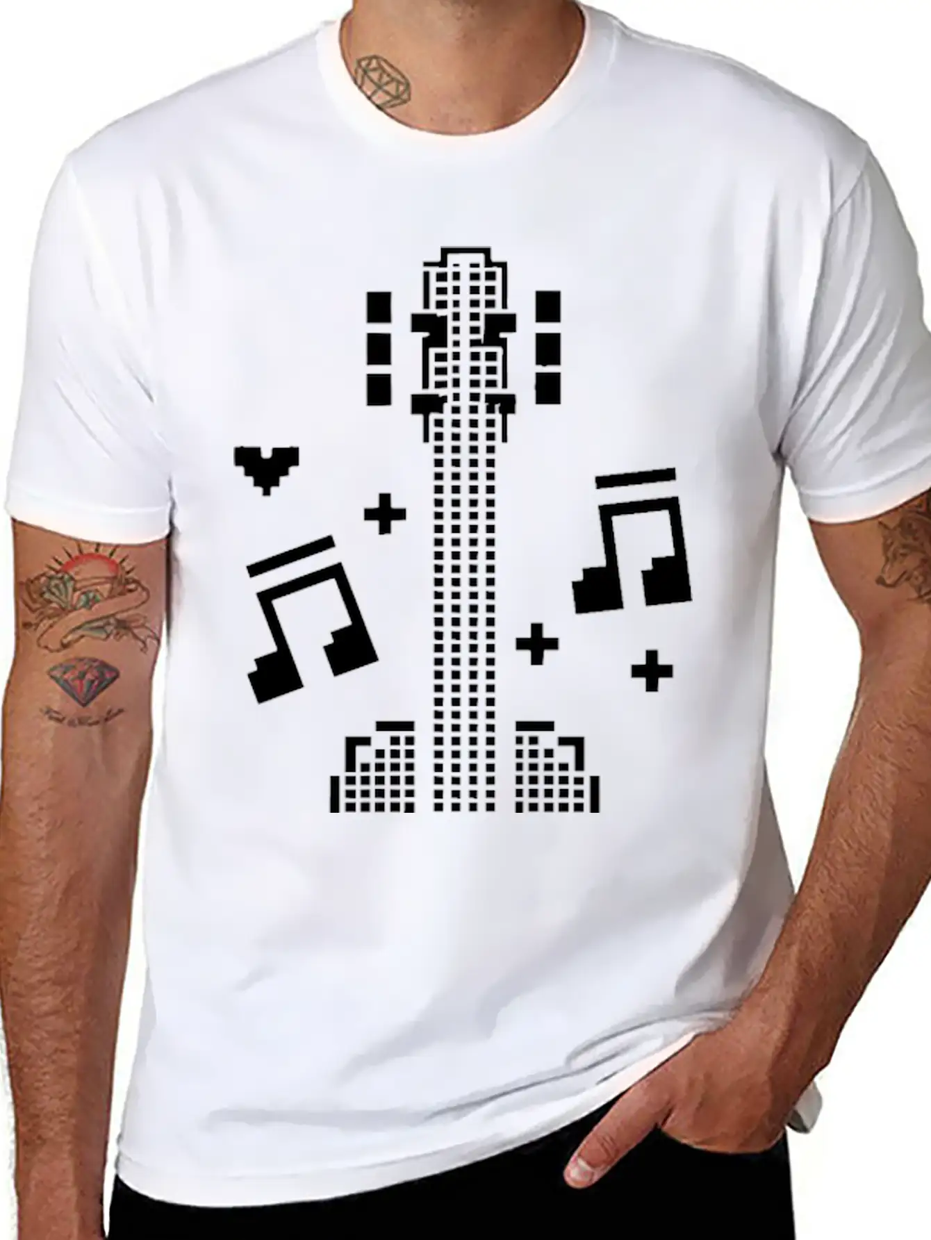 Ukulele Pixel Art Breathable Soft Cotton T-Shirt – Timeless Casual Look