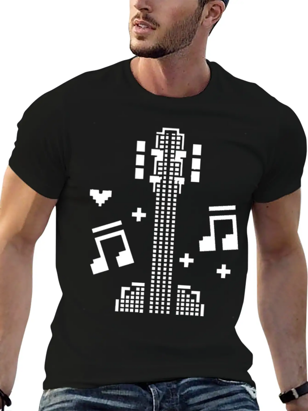 Ukulele Pixel Art Breathable Soft Cotton T-Shirt – Timeless Casual Look