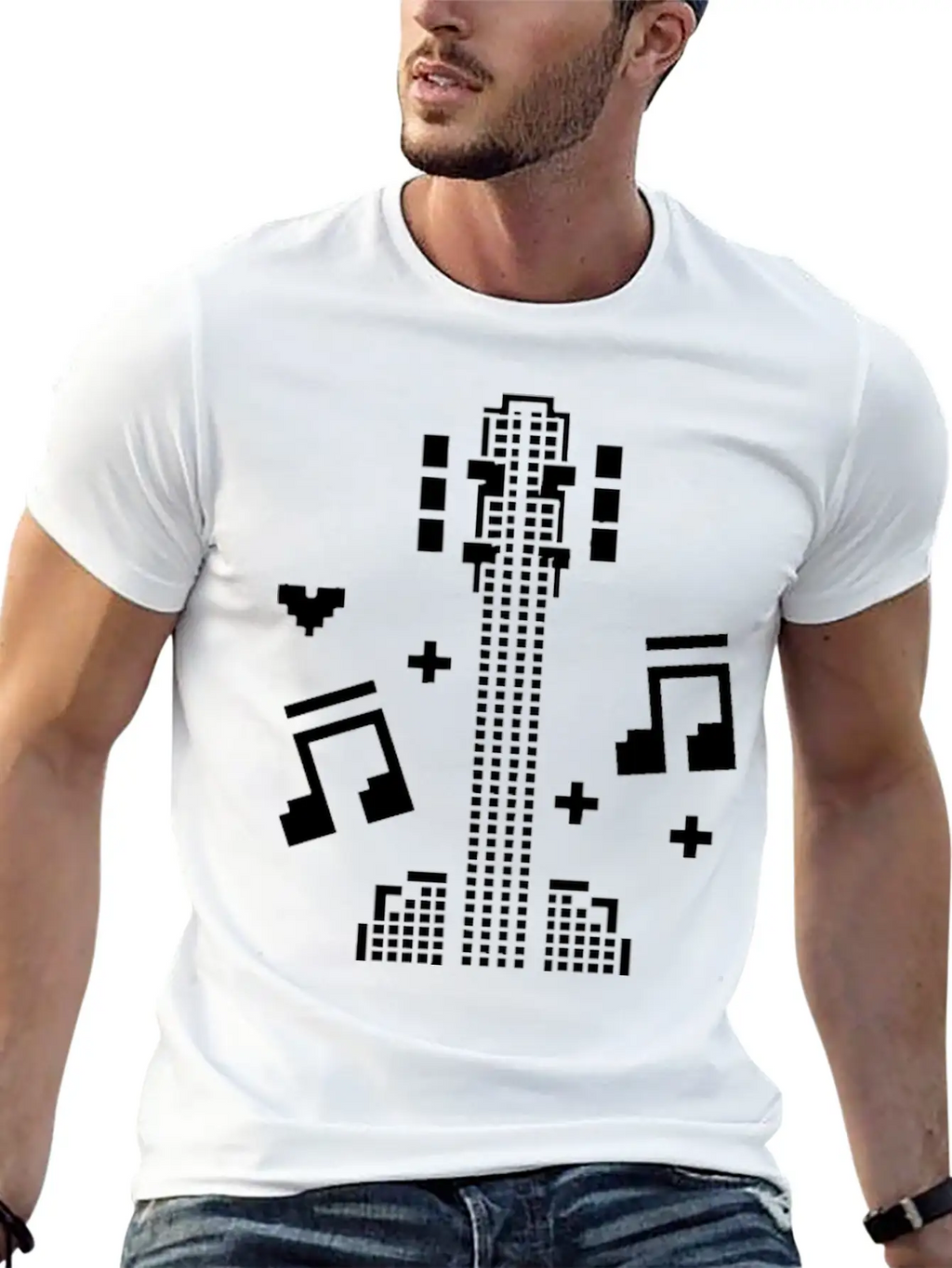 Ukulele Pixel Art Breathable Soft Cotton T-Shirt – Timeless Casual Look