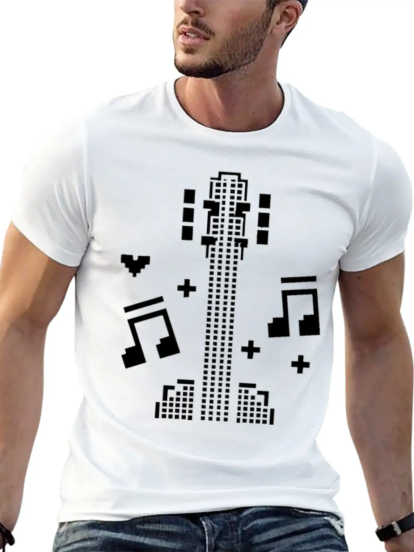 Ukulele Pixel Art Breathable Soft Cotton T-Shirt – Timeless Casual Look