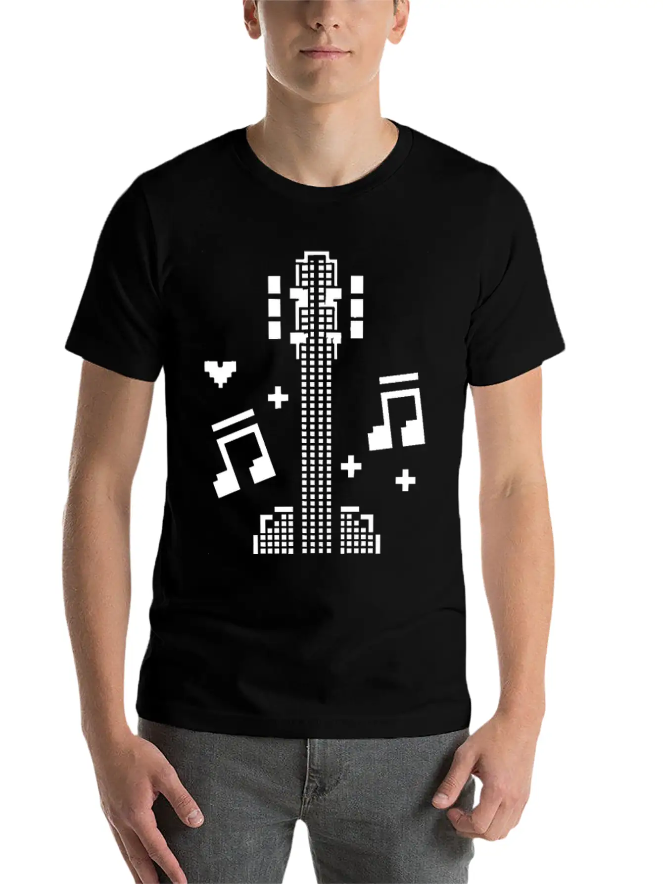 Ukulele Pixel Art Breathable Soft Cotton T-Shirt – Timeless Casual Look