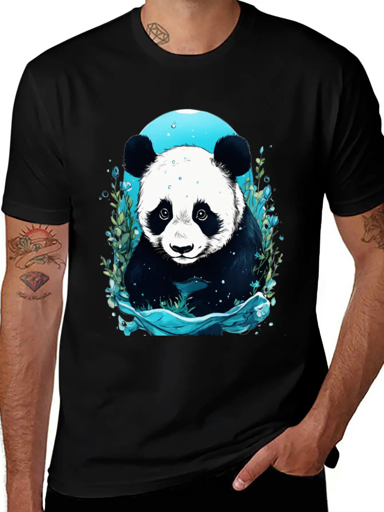 Underwater Panda Exploration Casual Graphic T-Shirt – Simple And Comfortable Daily Wear