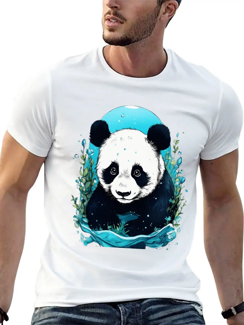 Underwater Panda Exploration Casual Graphic T-Shirt – Simple And Comfortable Daily Wear
