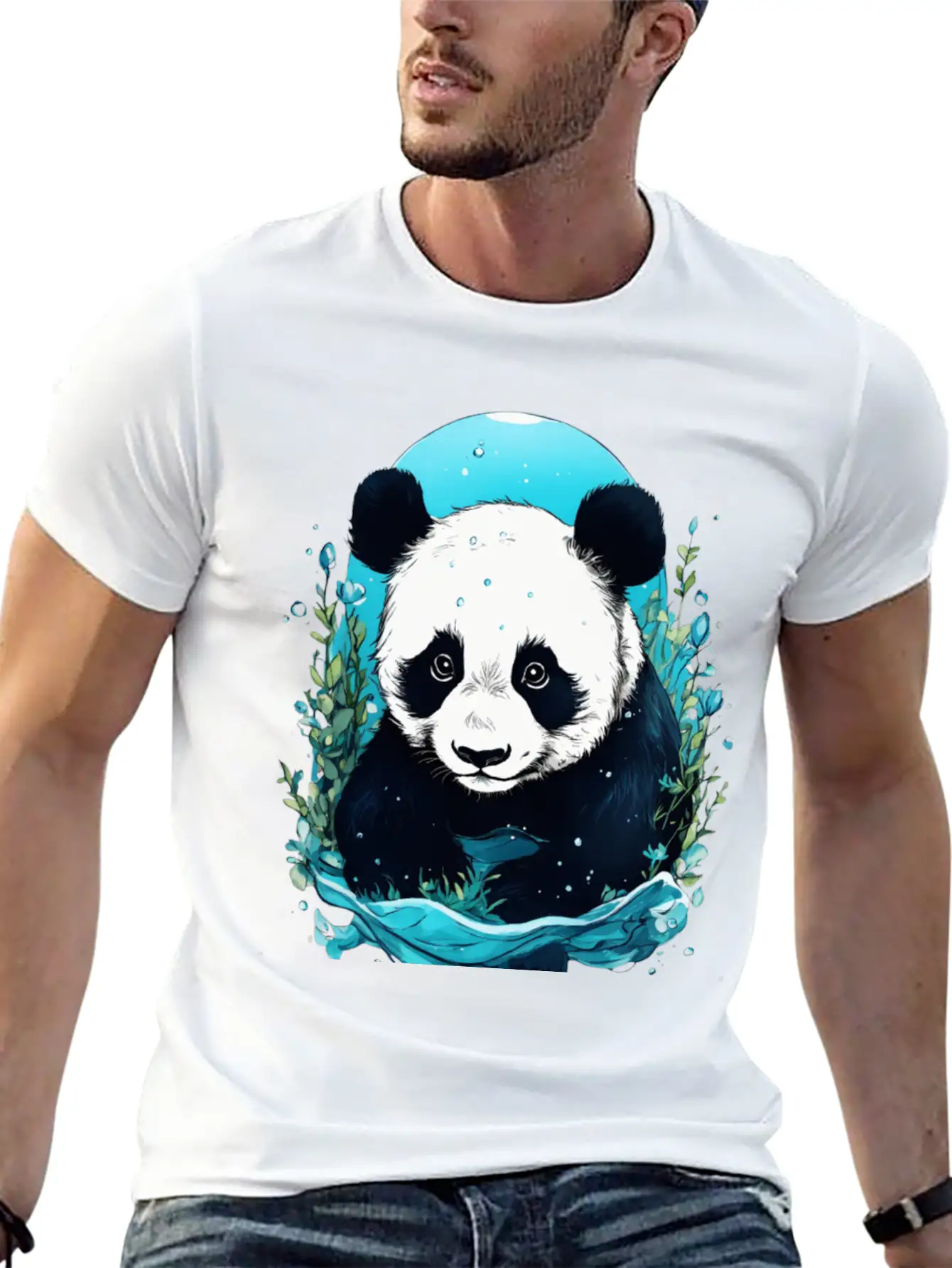 Underwater Panda Exploration Casual Graphic T-Shirt – Simple And Comfortable Daily Wear