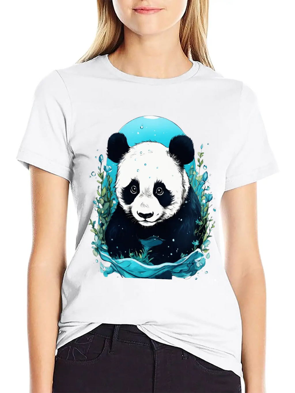 Underwater Panda Exploration Casual Graphic T-Shirt – Simple And Comfortable Daily Wear