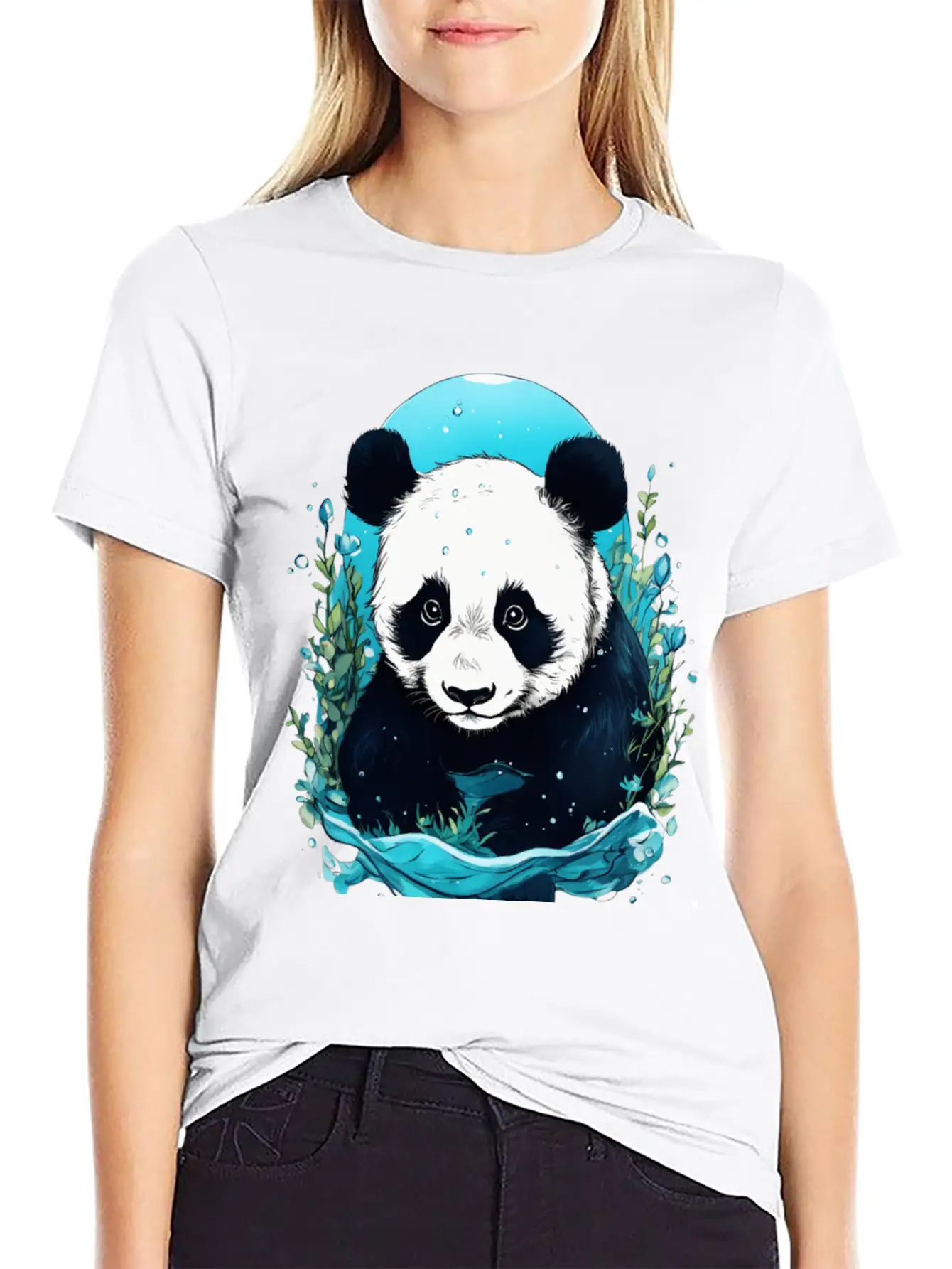 Underwater Panda Exploration Casual Graphic T-Shirt – Simple And Comfortable Daily Wear