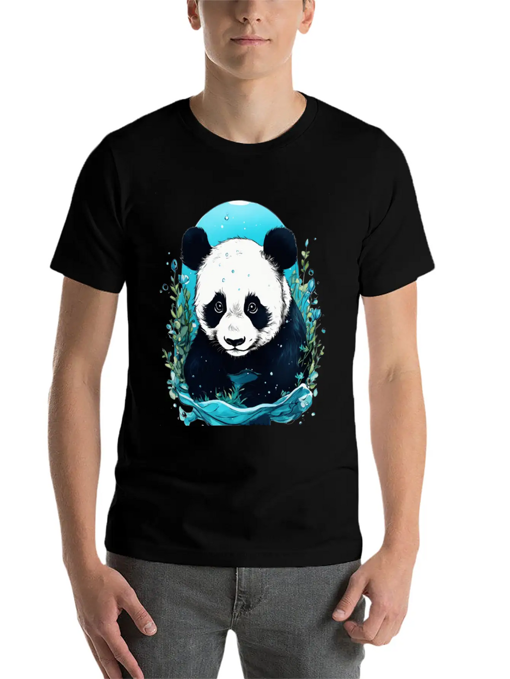 Underwater Panda Exploration Casual Graphic T-Shirt – Simple And Comfortable Daily Wear
