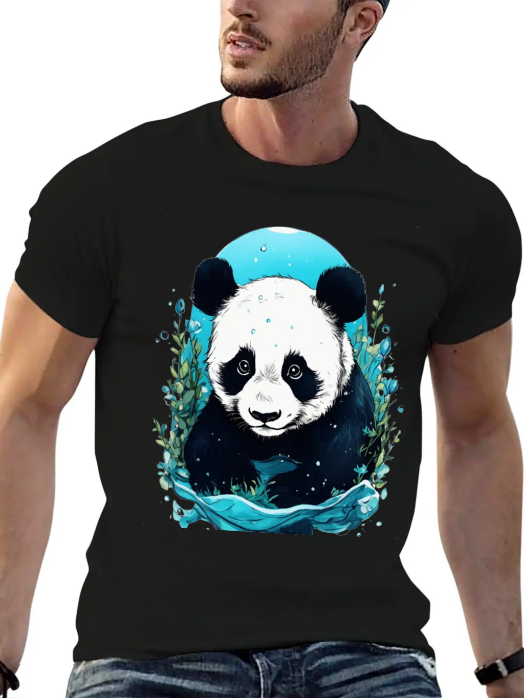 Underwater Panda Exploration Casual Graphic T-Shirt – Simple And Comfortable Daily Wear