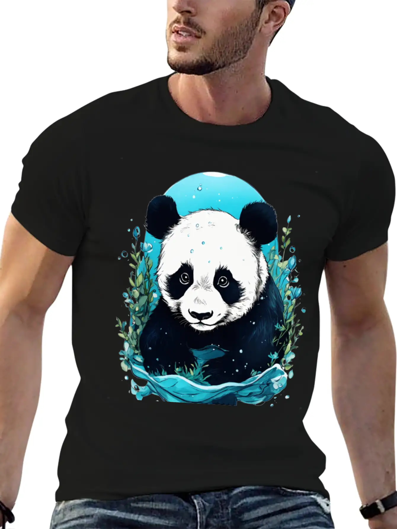 Underwater Panda Exploration Casual Graphic T-Shirt – Simple And Comfortable Daily Wear