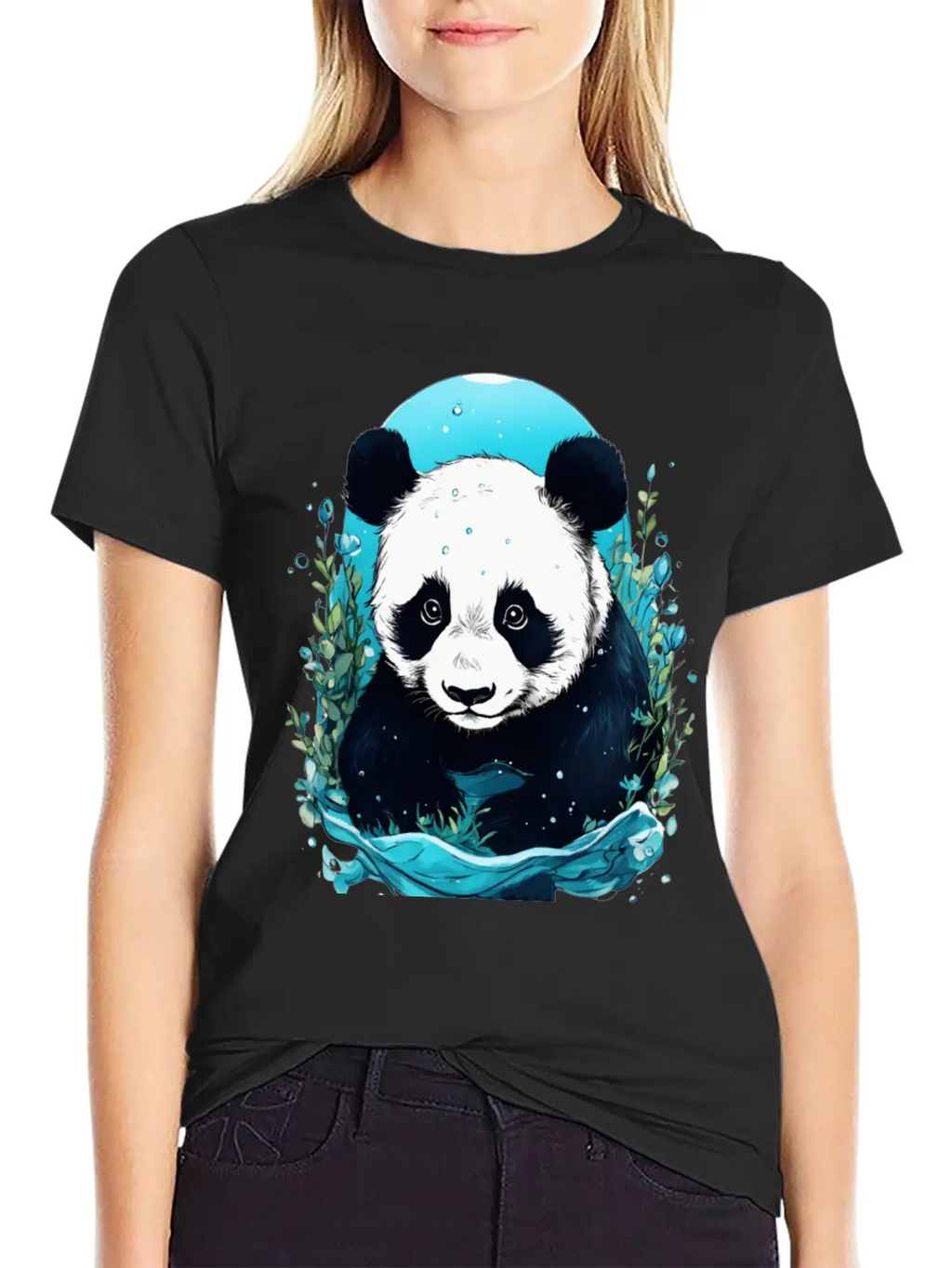 Underwater Panda Exploration Casual Graphic T-Shirt – Simple And Comfortable Daily Wear