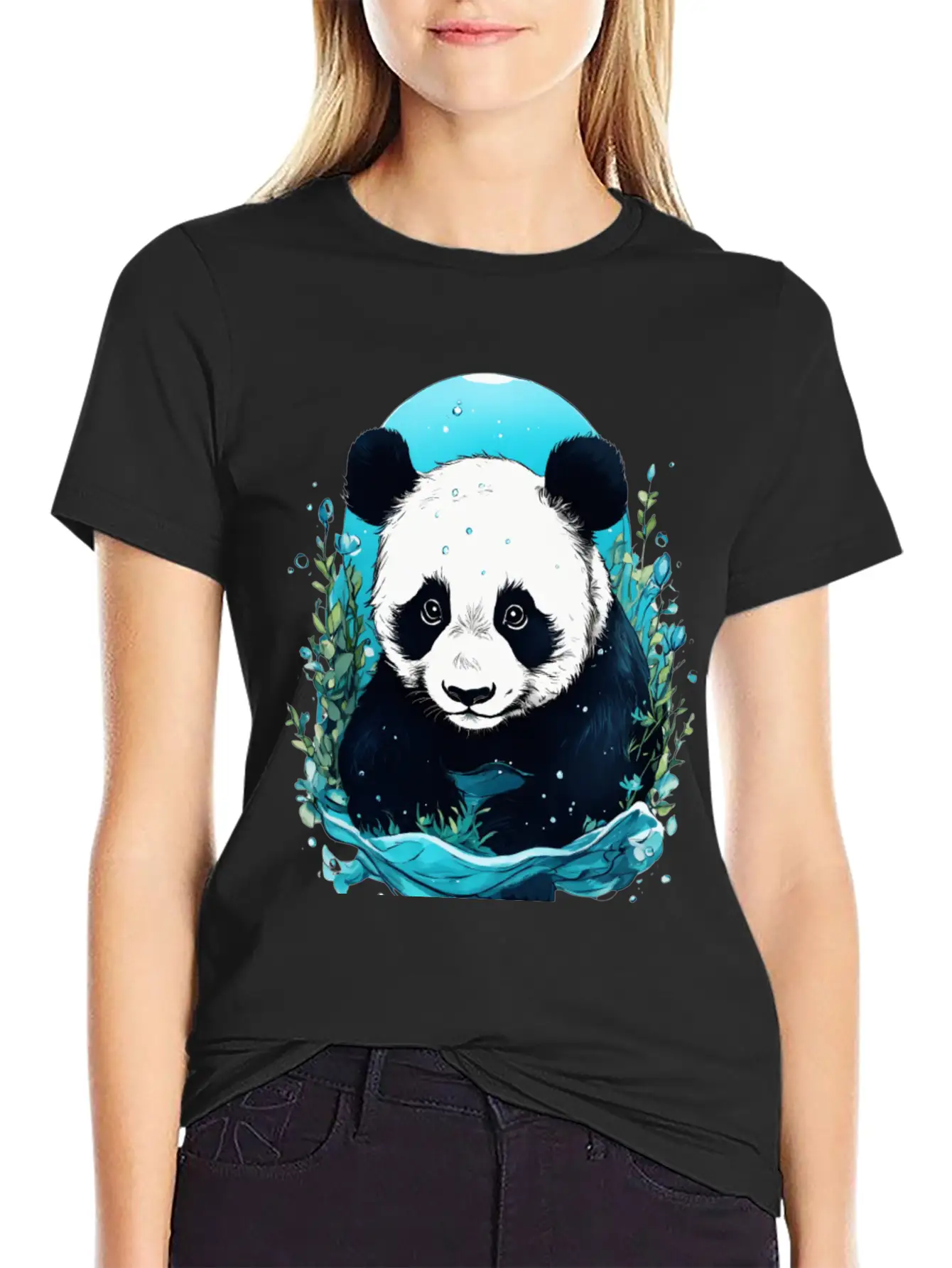 Underwater Panda Exploration Casual Graphic T-Shirt – Simple And Comfortable Daily Wear