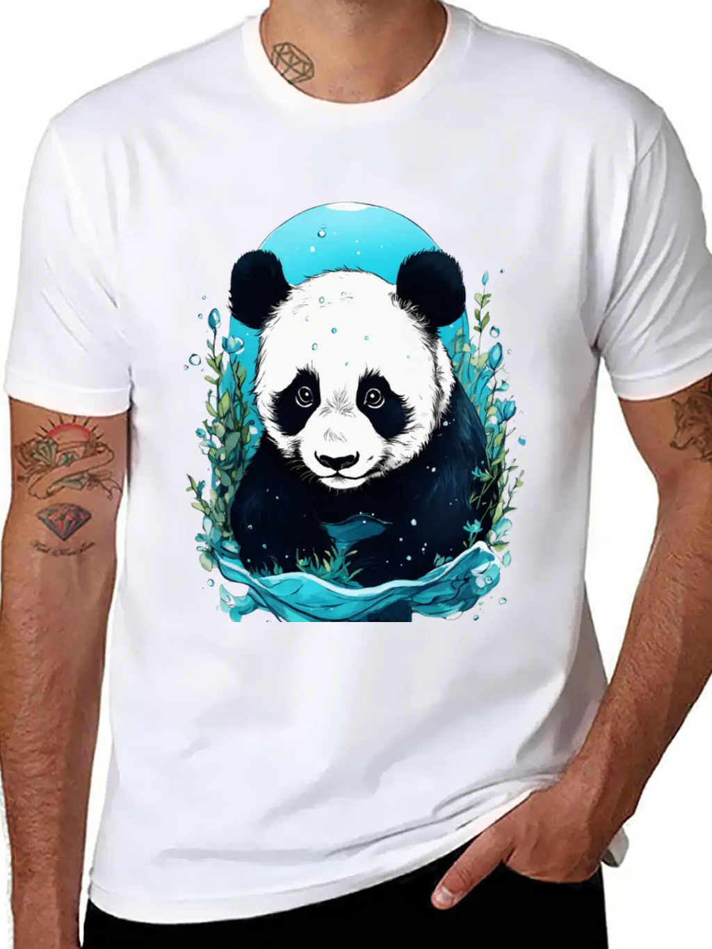 Underwater Panda Exploration Casual Graphic T-Shirt – Simple And Comfortable Daily Wear