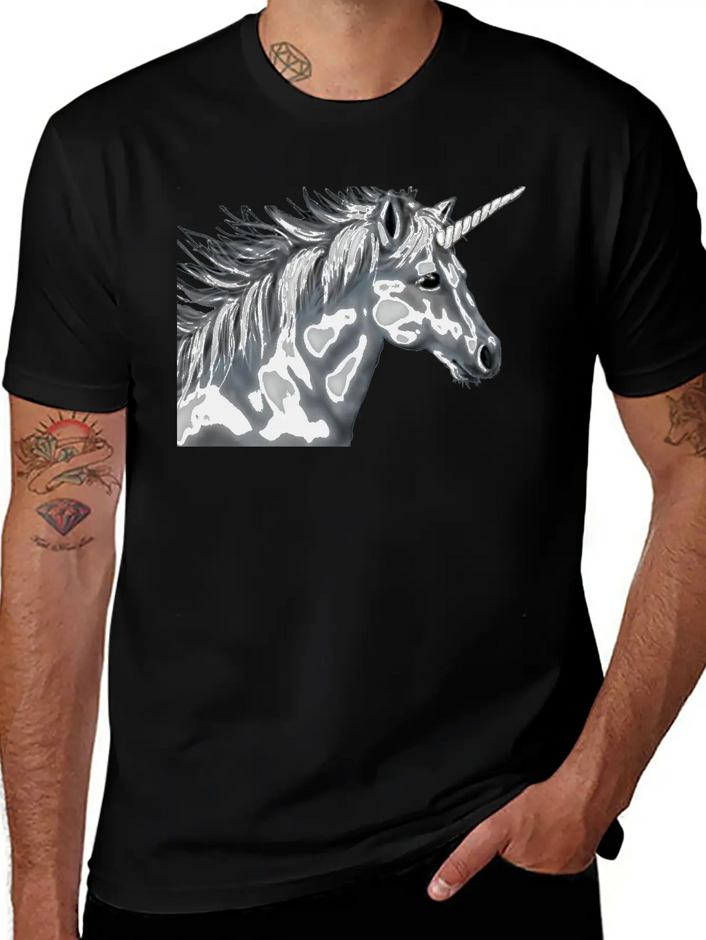 Unicorn Gray Scale Essential Cotton Tee For Daily Outfits – Unisex Style