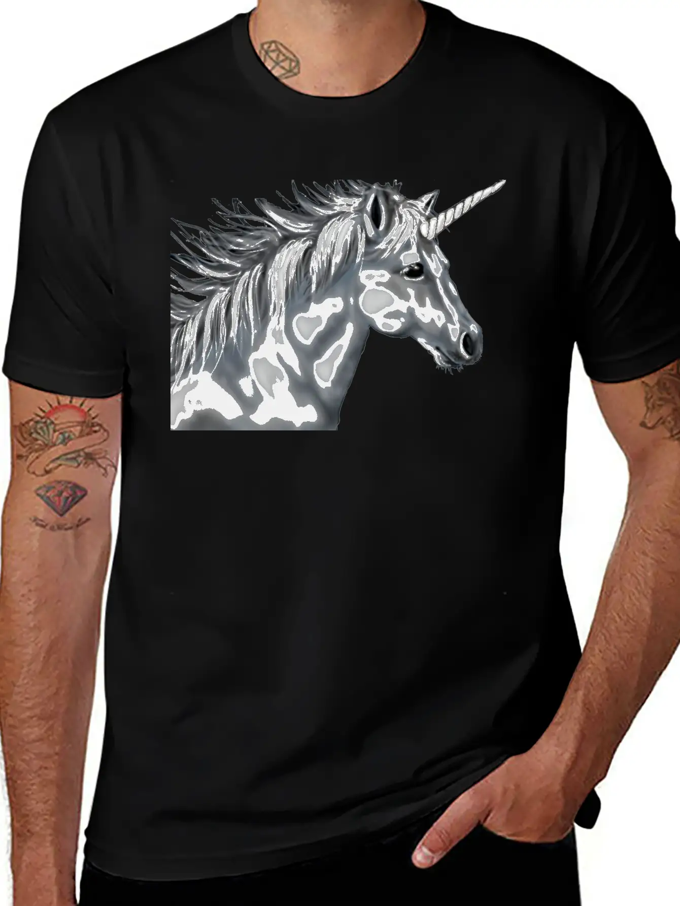 Unicorn Gray Scale Essential Cotton Tee For Daily Outfits – Unisex Style