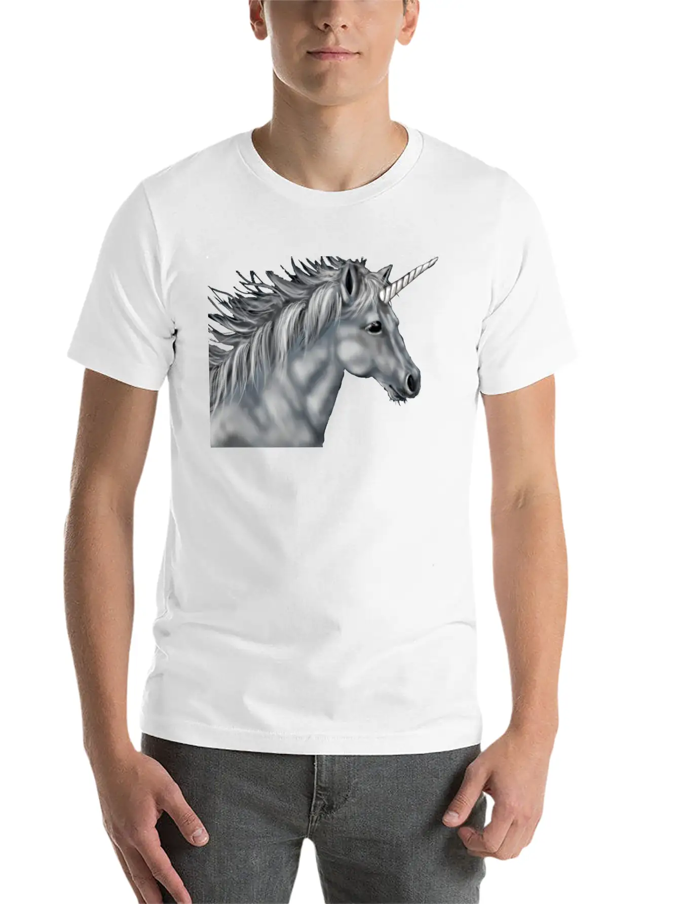 Unicorn Gray Scale Essential Cotton Tee For Daily Outfits – Unisex Style