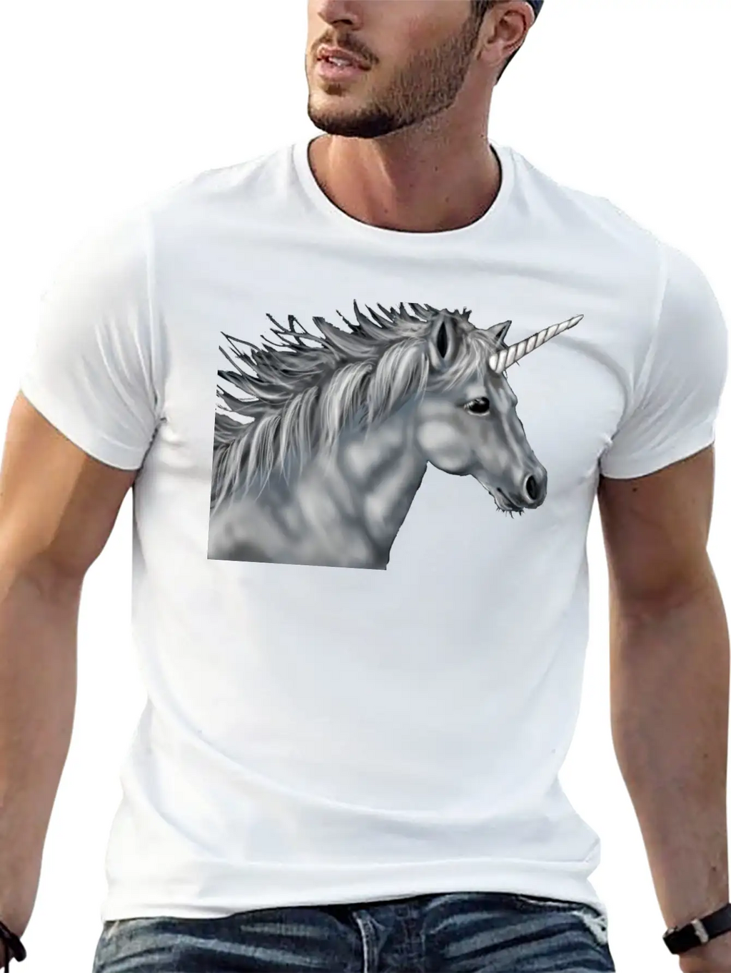 Unicorn Gray Scale Essential Cotton Tee For Daily Outfits – Unisex Style
